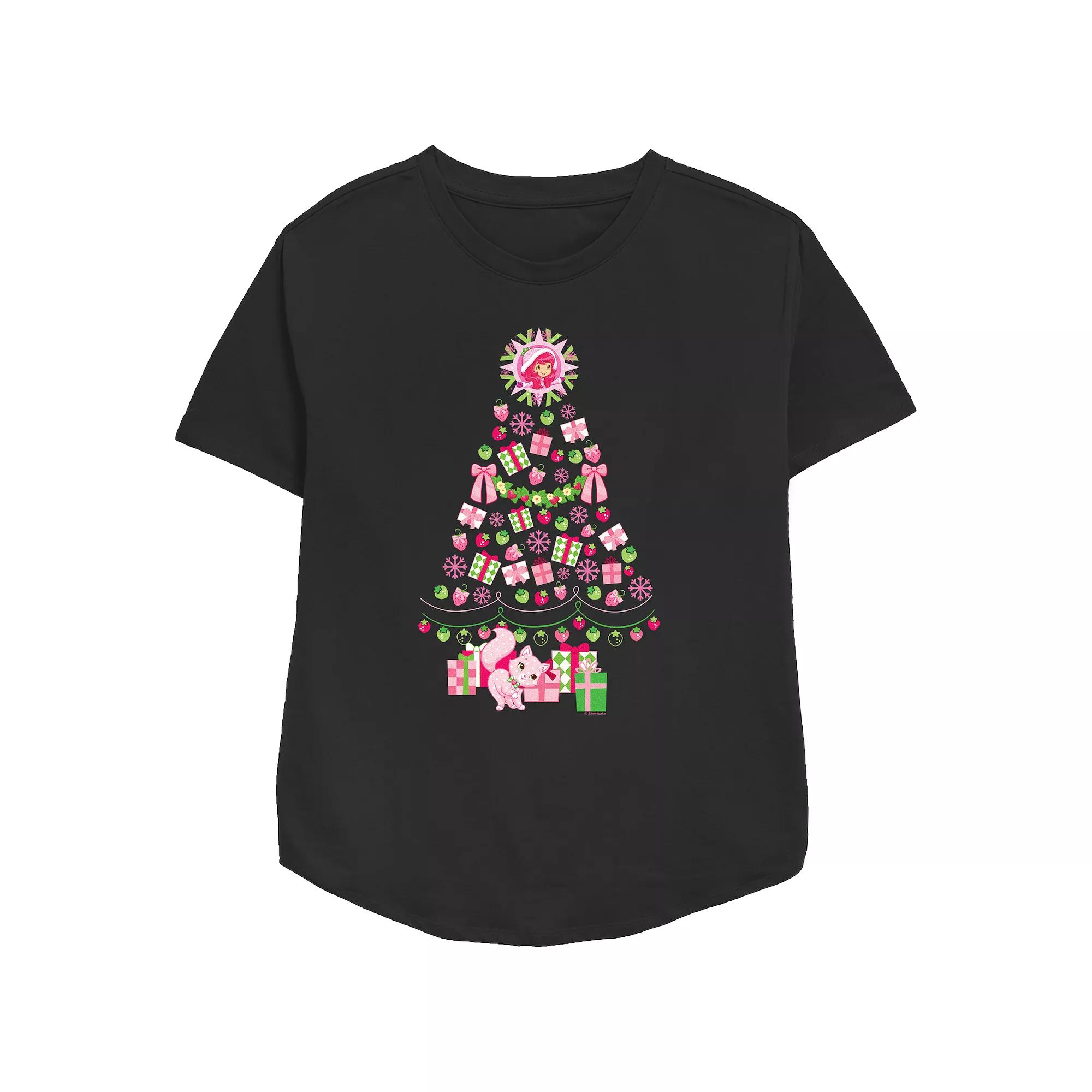 Women's Strawberry Shortcake Berry Christmas Tree Relaxed Fit Graphic Tee,  Product Image