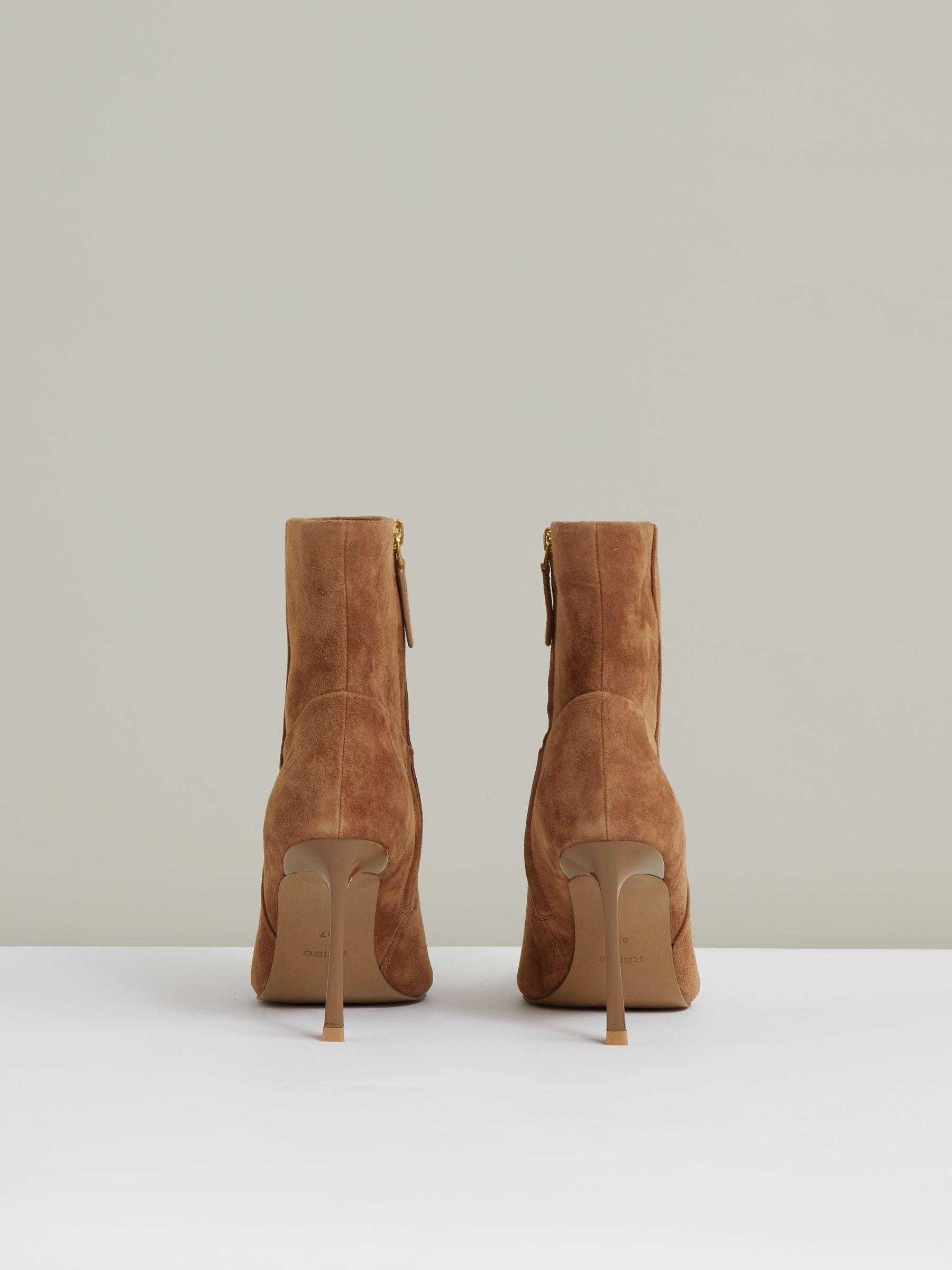 Suede High Heeled Ankle Boots in Tan Product Image