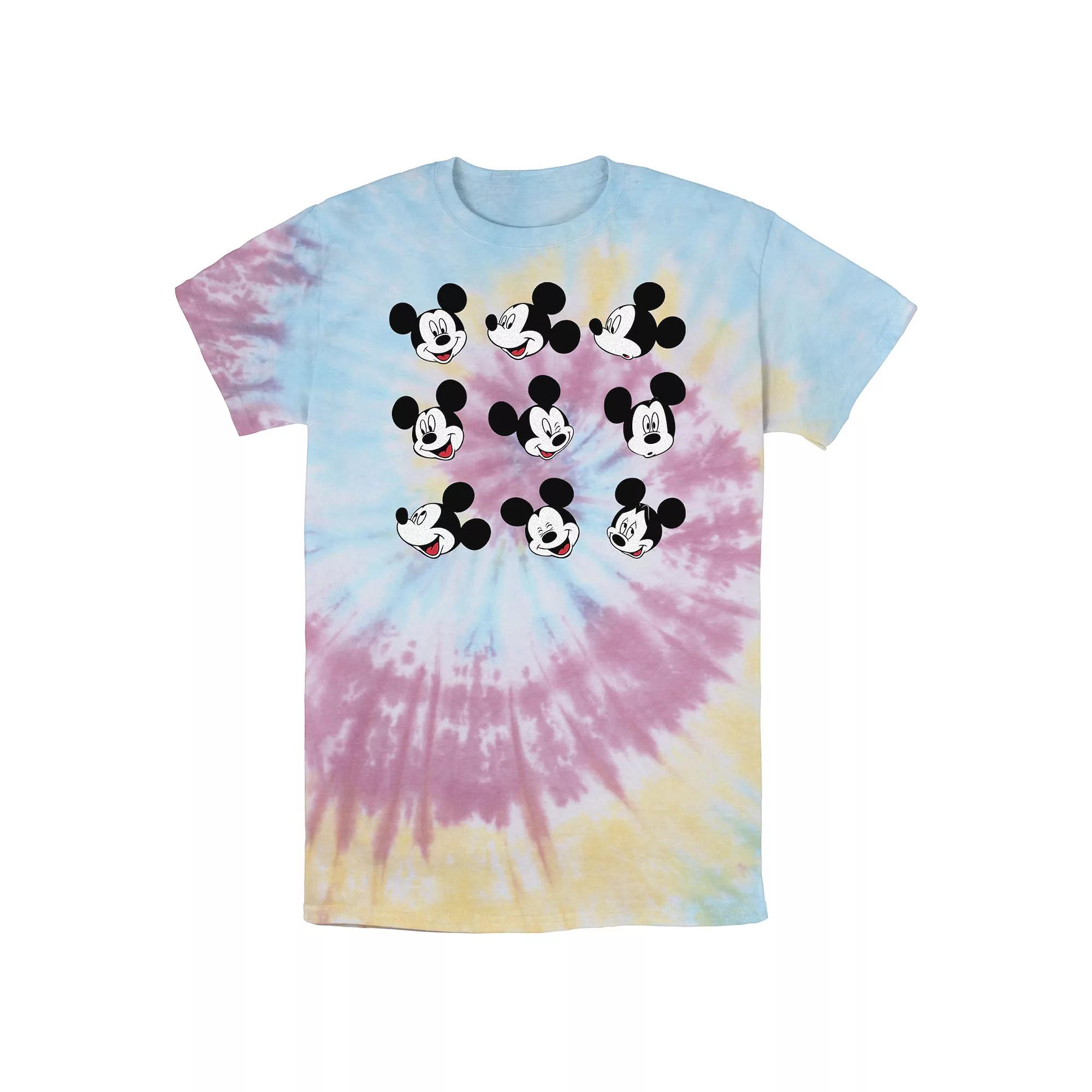 Men's Disney Mickey And Friends Mickey Mouse Faces Grid Wash Tee, Size: Small, Blue Pink Light Yellow Product Image