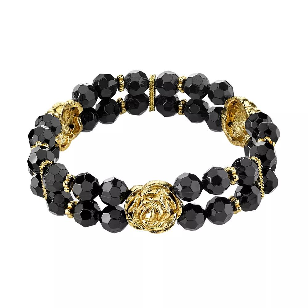1928 Flower & Bead Multirow Stretch Bracelet, Womens Black Product Image