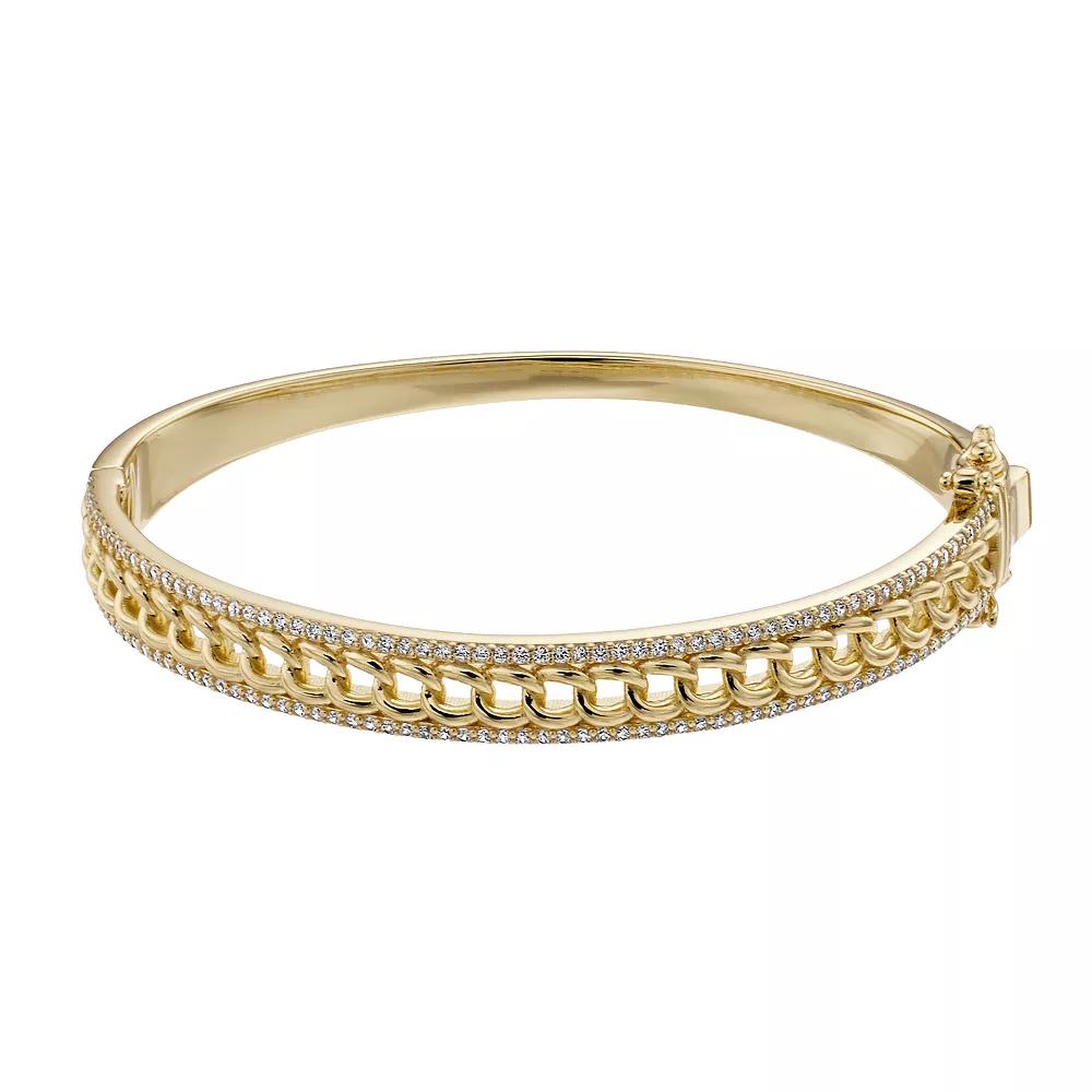 14k Gold Over Silver & Cubic Zirconia Chain Link Bangle Bracelet, Womens Gold Tone Product Image