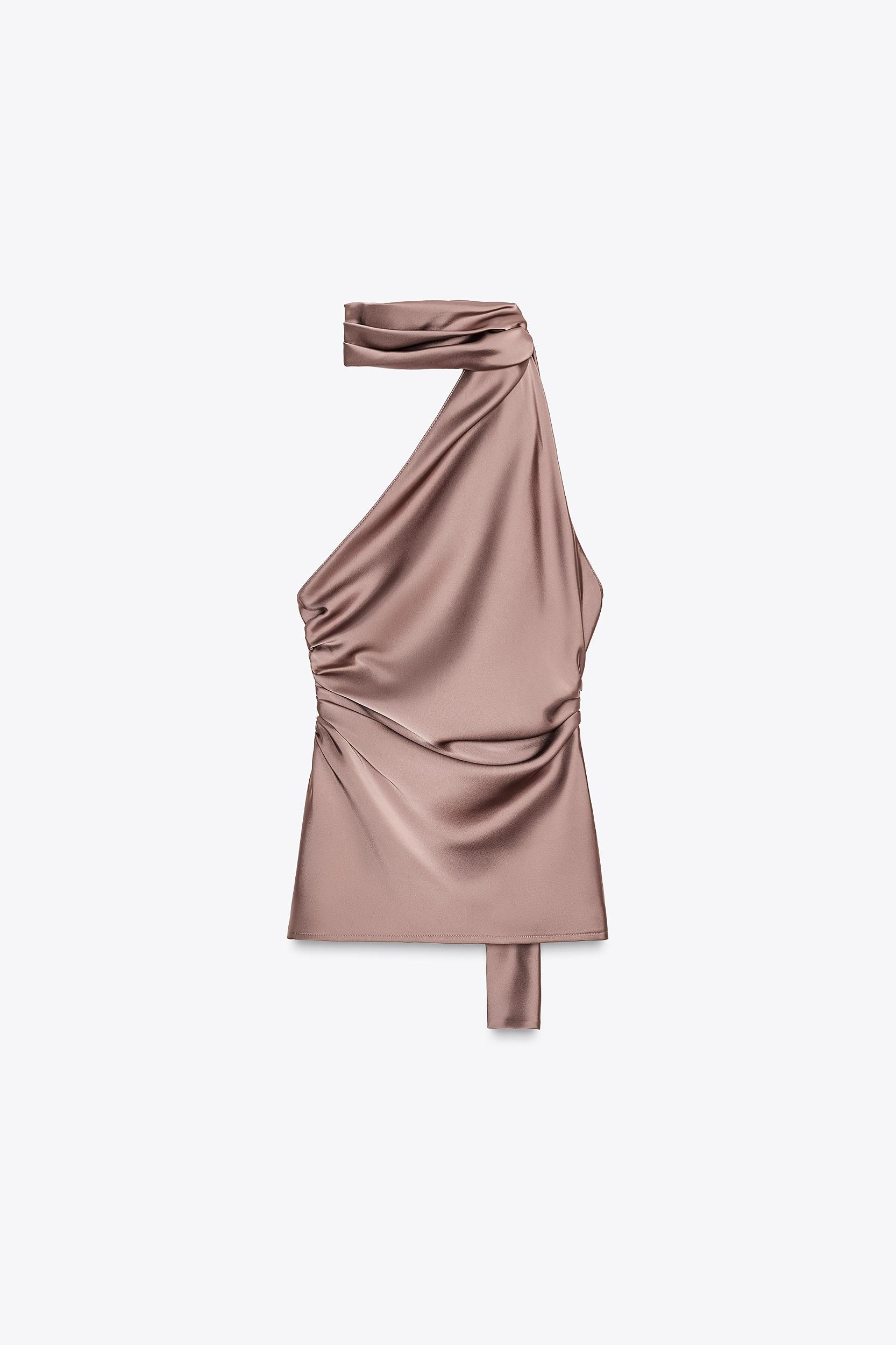 SATIN EFFECT HALTER SCARF TOP Product Image