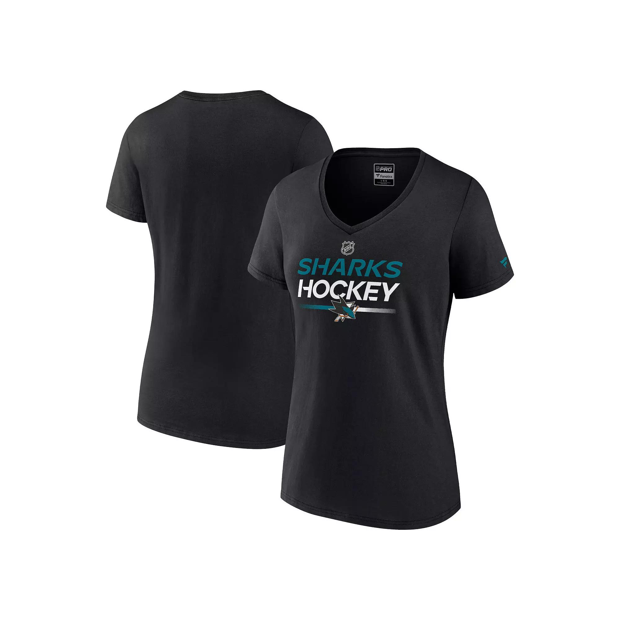 Women's Fanatics Branded Black Carolina Hurricanes Authentic Pro V-Neck T-Shirt,  Product Image