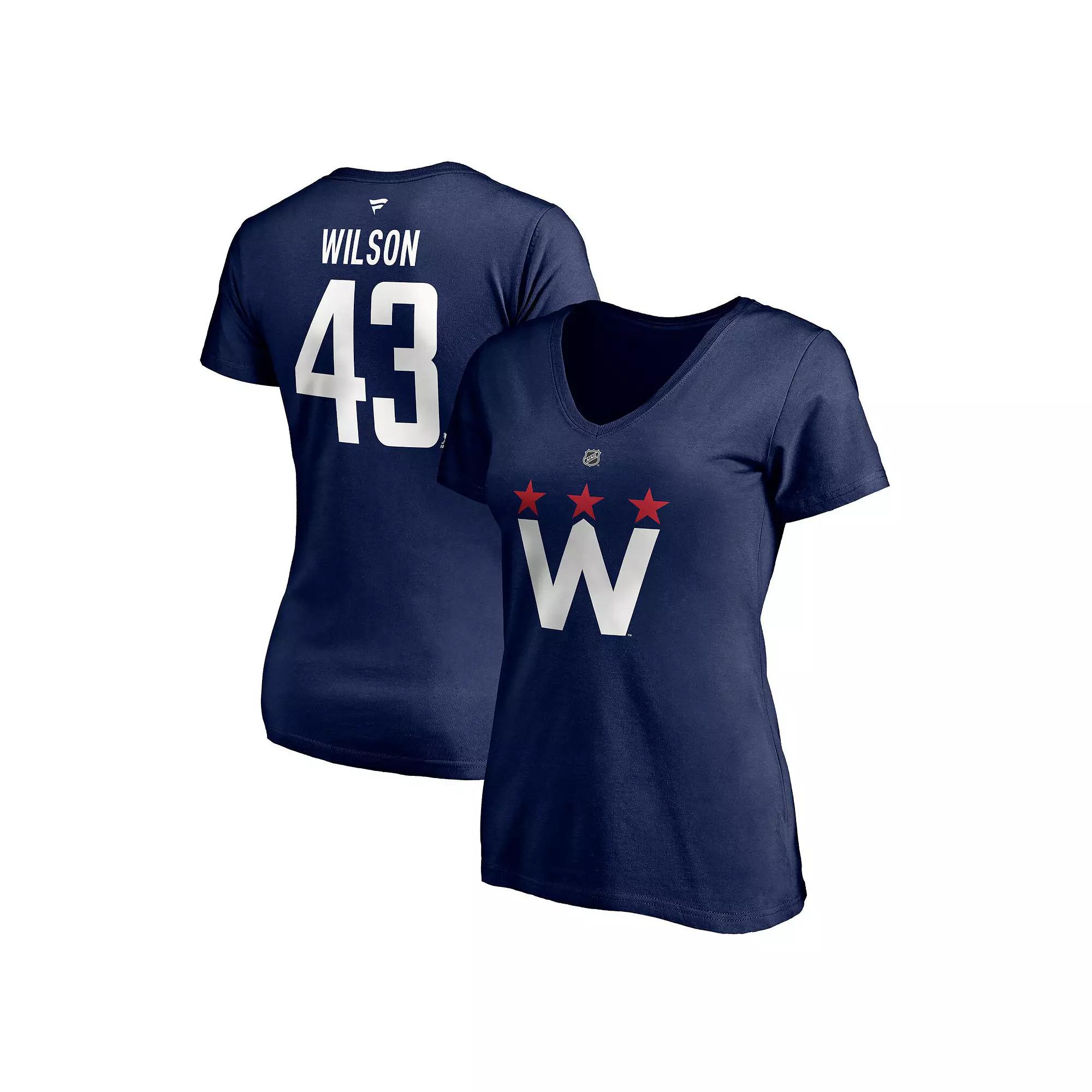 Women's Fanatics Branded Tom Wilson Navy Washington Capitals 2020/21 Alternate Authentic Stack Name & Number V-Neck T-Shirt,  Product Image