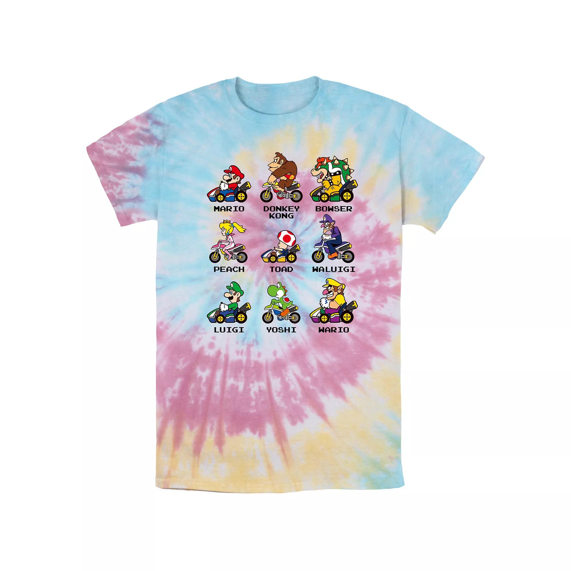 Men's Nintendo Mario Kart Racers Tie Dye Graphic Tee, Size: Small, Blue Pink Light Yellow Product Image