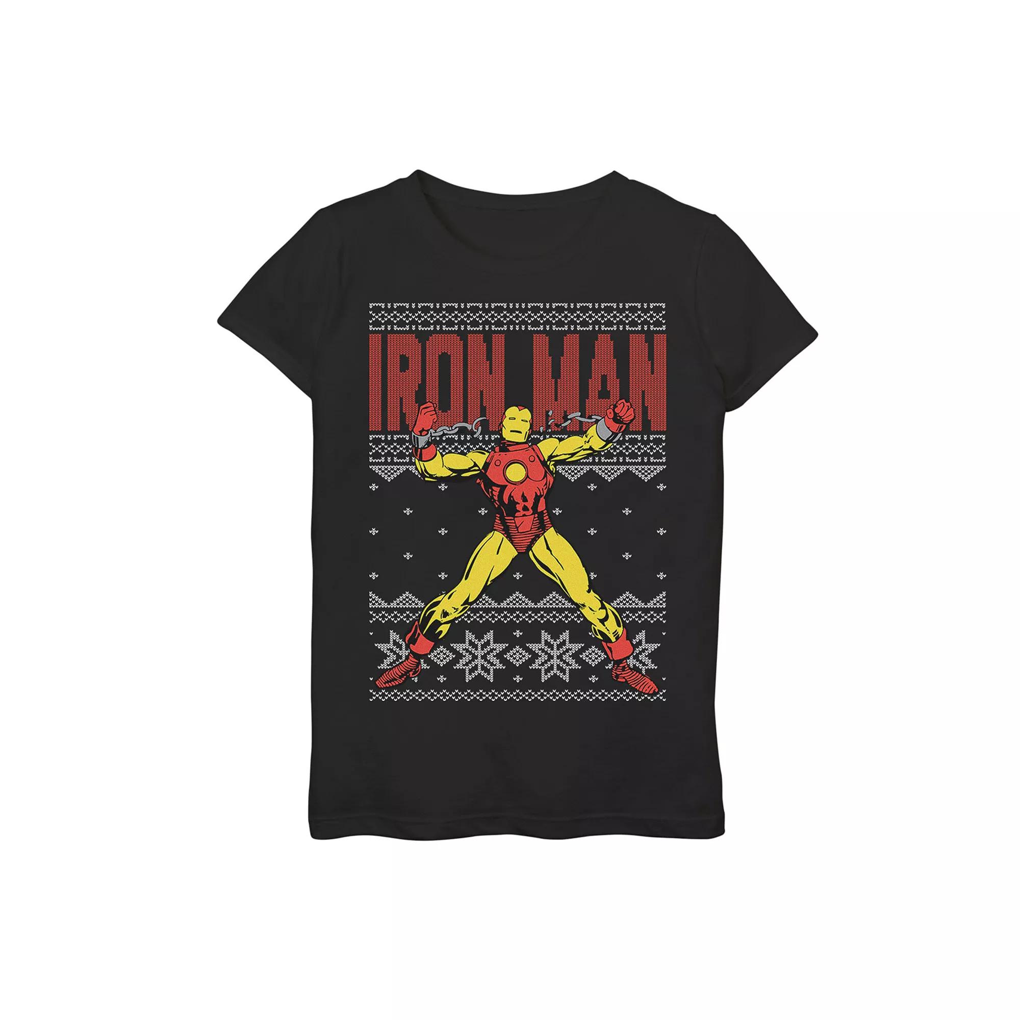 Girls 7-16 Marvel Iron Man Retro Ugly Sweater Christmas Graphic Tee, Girl's,  Product Image