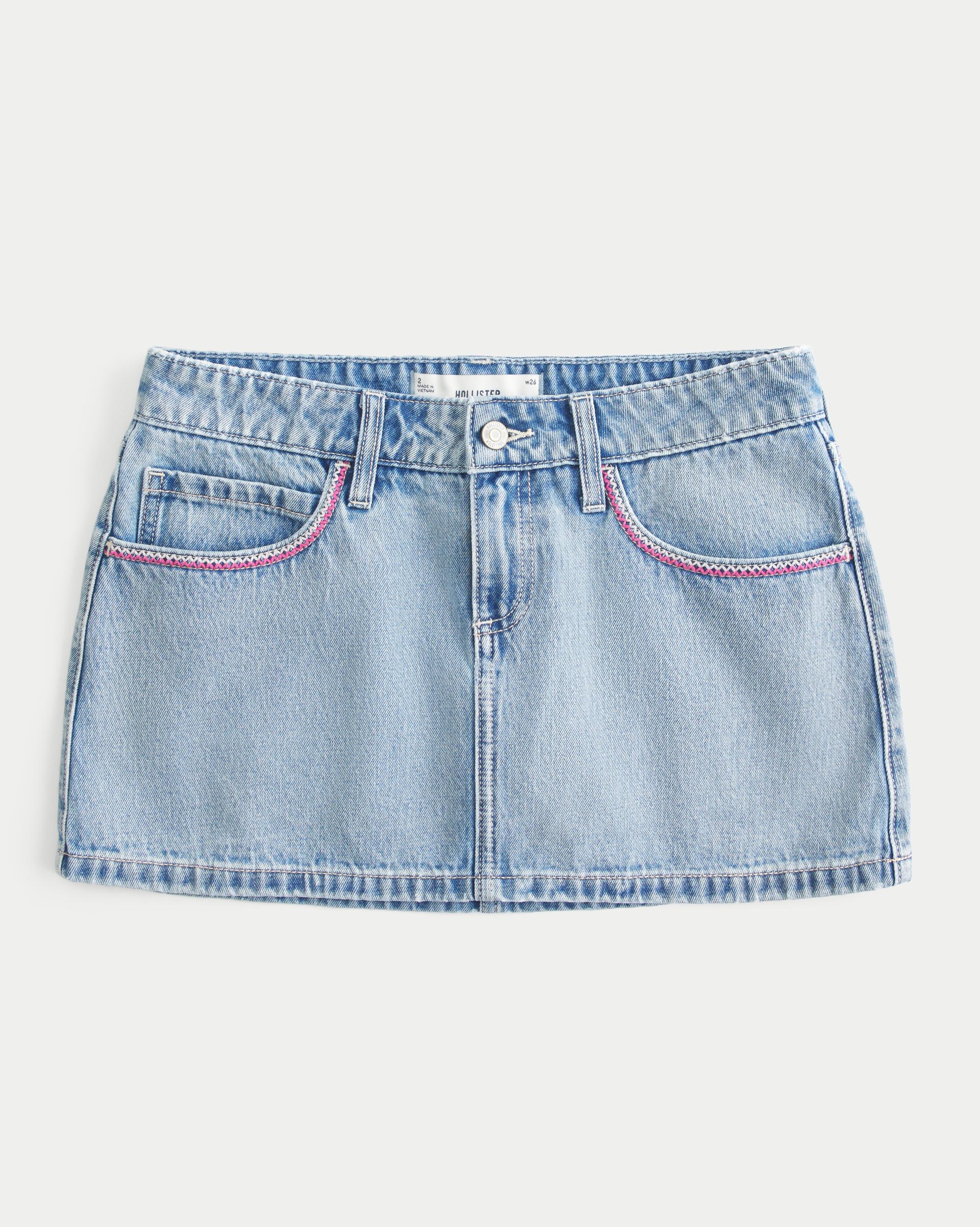 Low-Rise Medium Wash Star Applique Denim Mini Skort Product Image