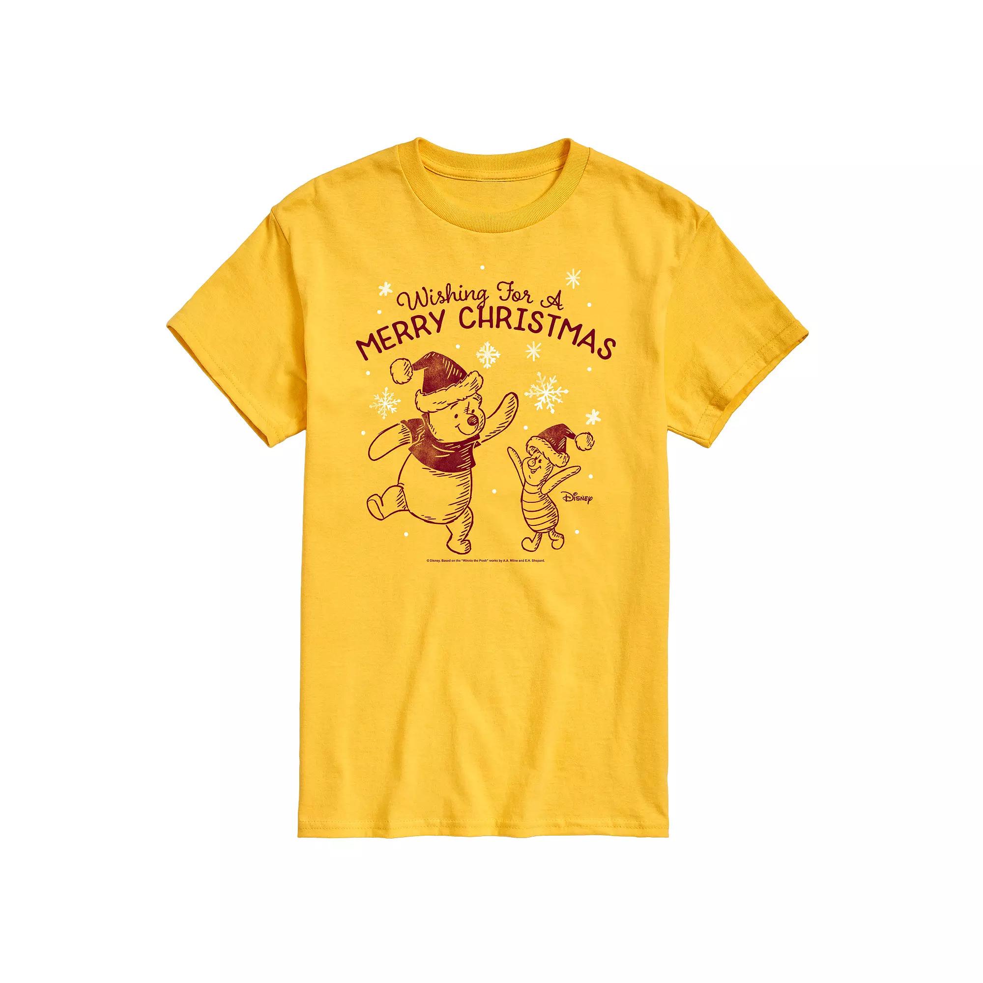 Disney's Winnie The Pooh Men's Wish For Merry Christmas Graphic Tee,  Product Image