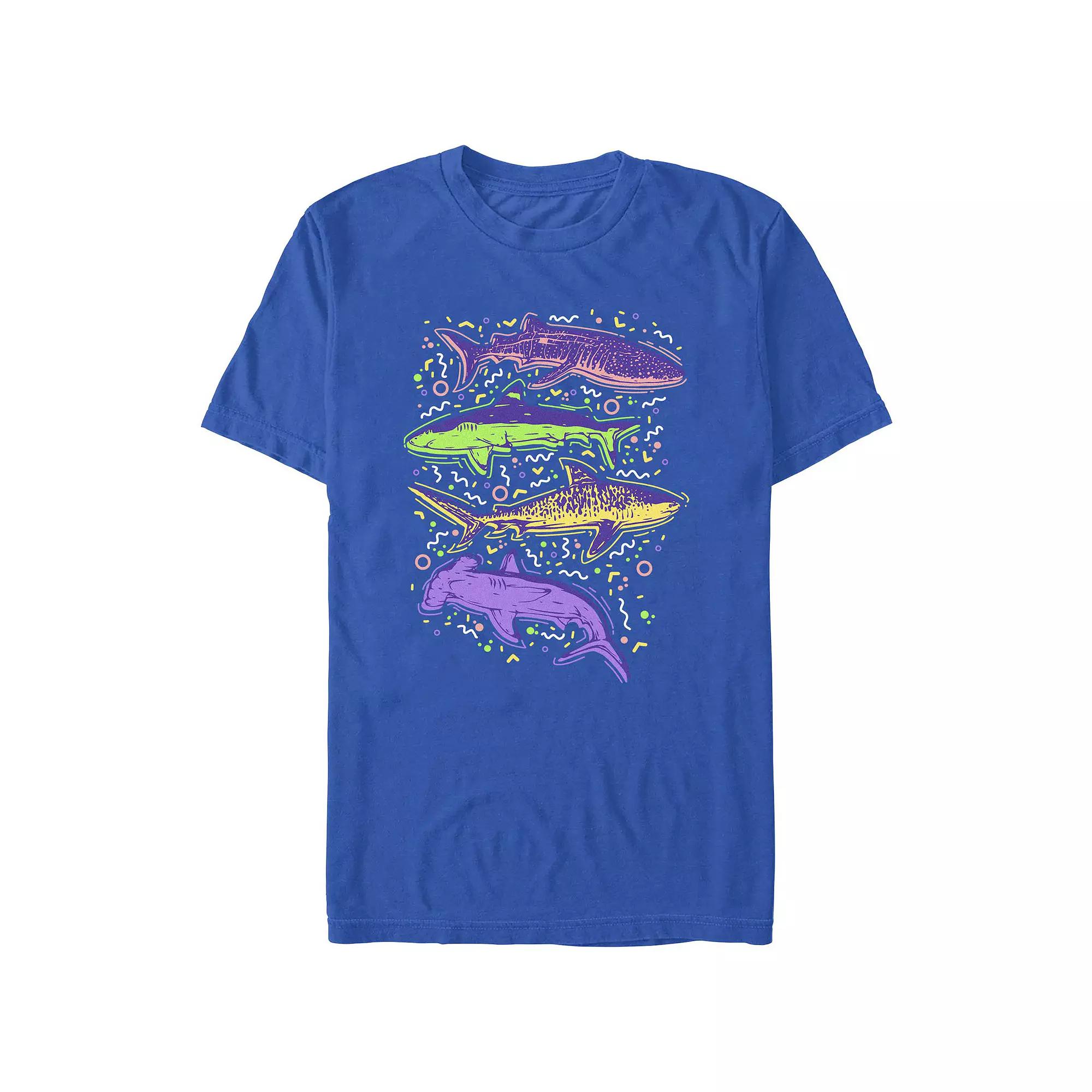 Men's Colorful Sharks And Doodles Graphic Tee,  Product Image