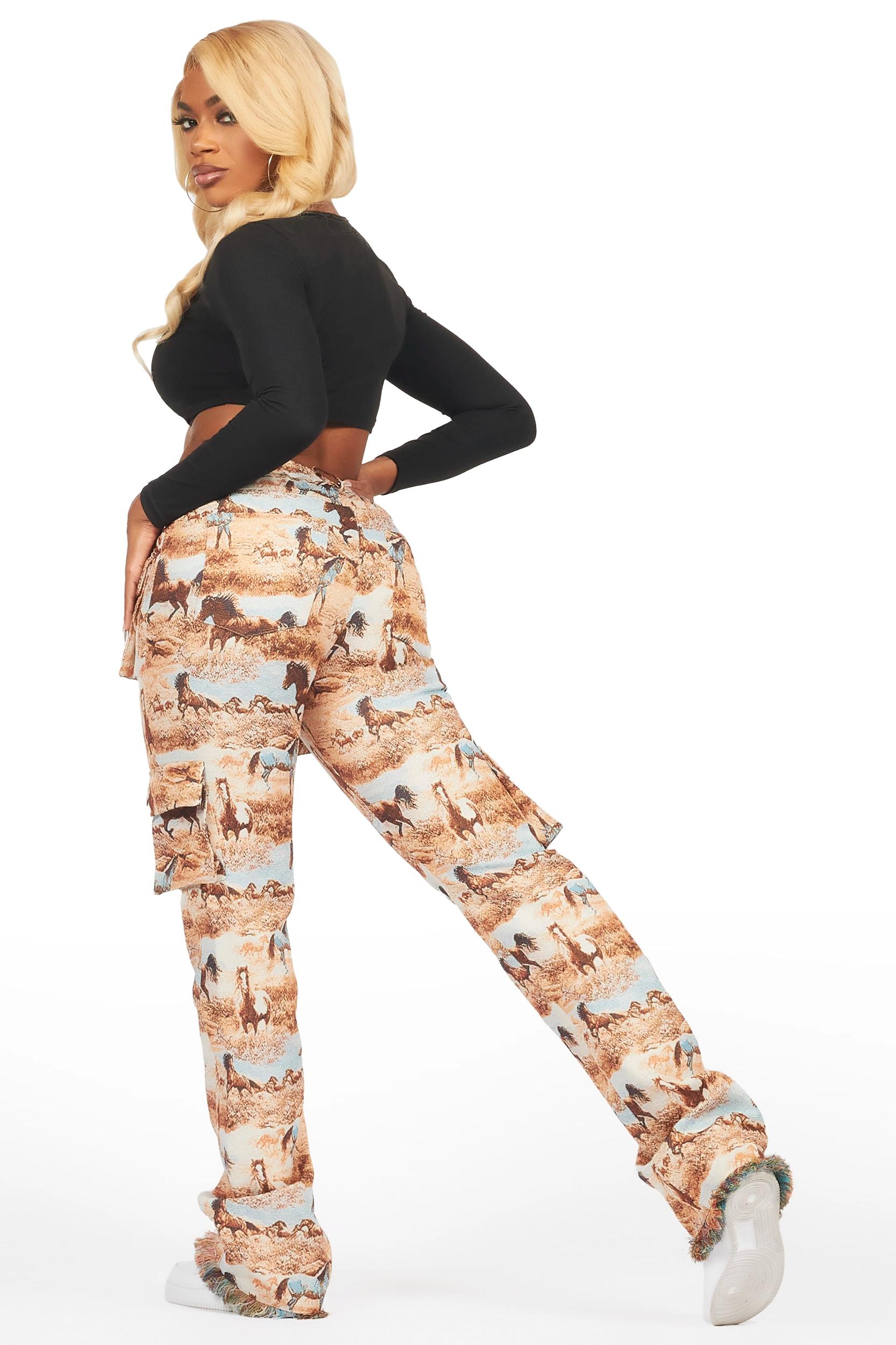 Denea Beige Cargo Tapestry Pant Female Product Image