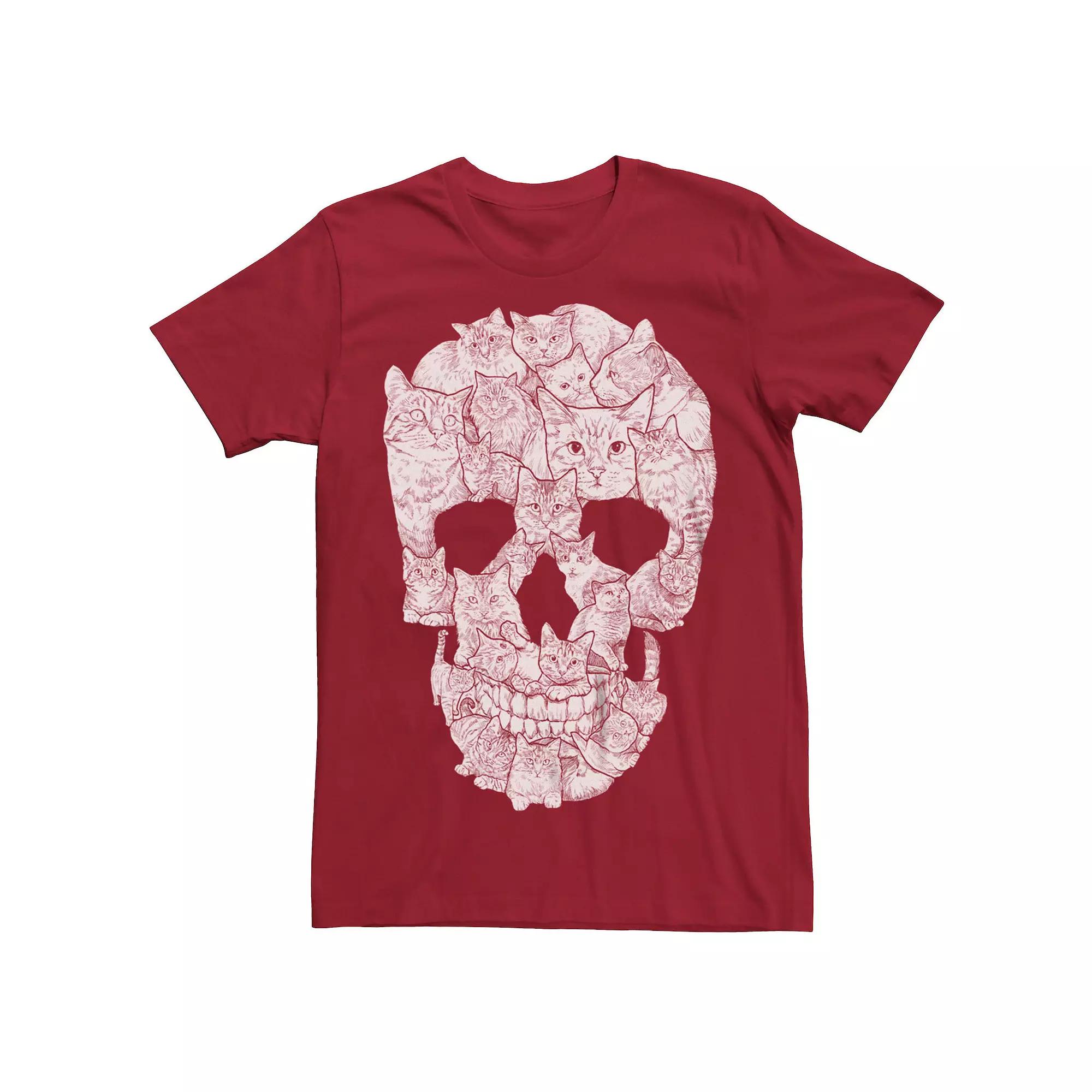 Men's Sketchy Cats Skull Graphic Tee, Size: XL, Red Product Image