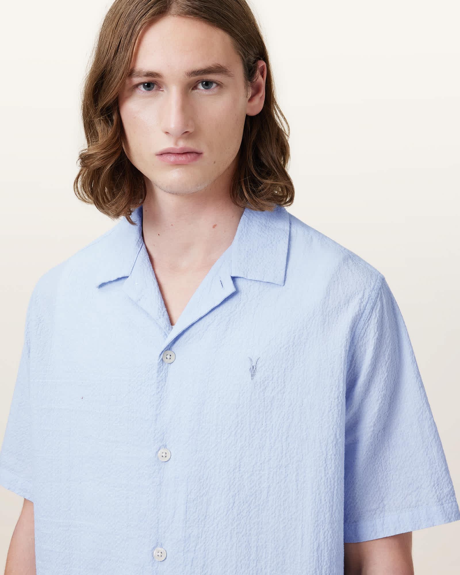 Valmer Relaxed Fit Ramskull Shirt SHORE BLUE | ALLSAINTS US Product Image