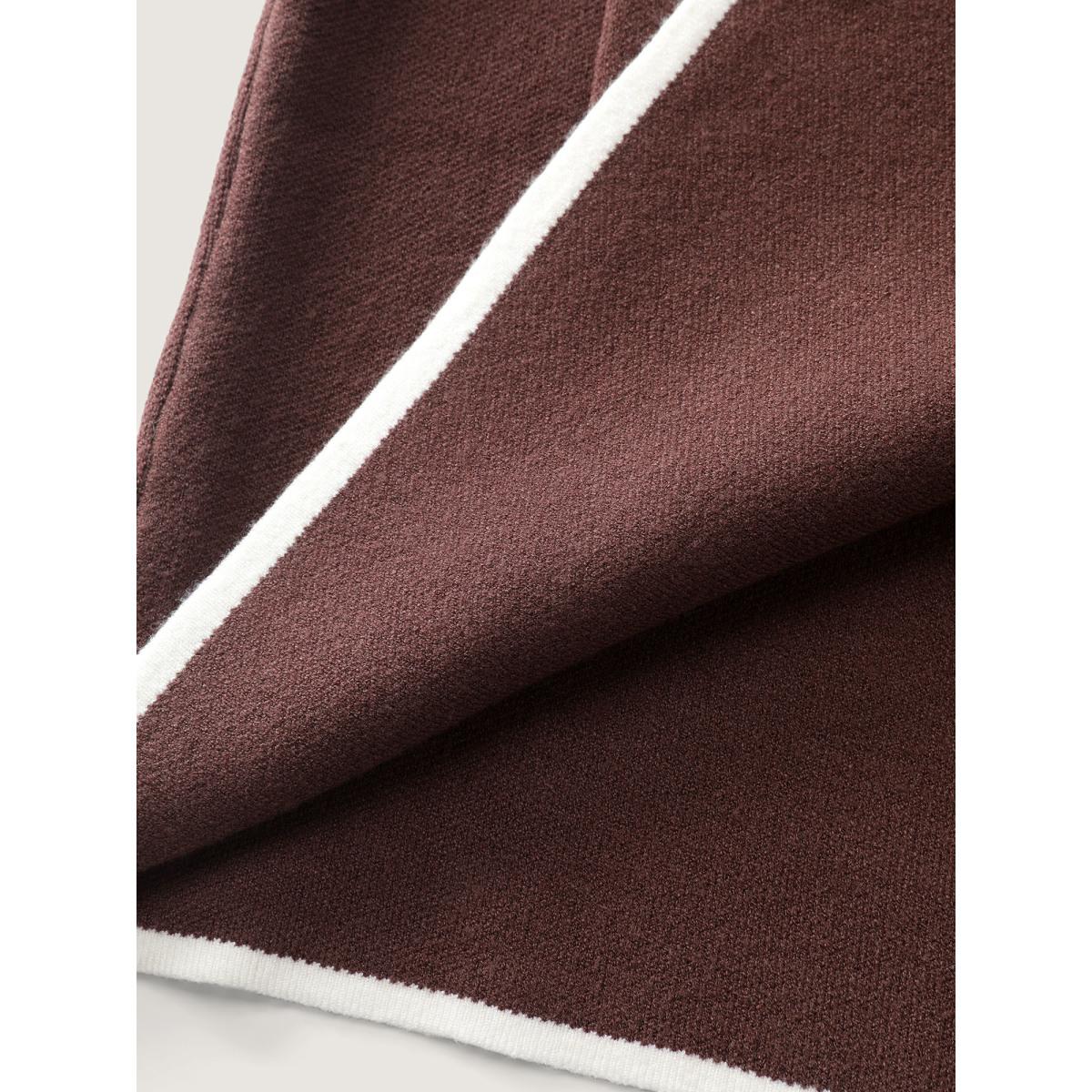 Plus Size Suit Collar Color Contrast Pockets Knit Cardigan Browncoffeecolor Women Loose Long Sleeve Office Cardigans BloomChic 14-16/1X Product Image