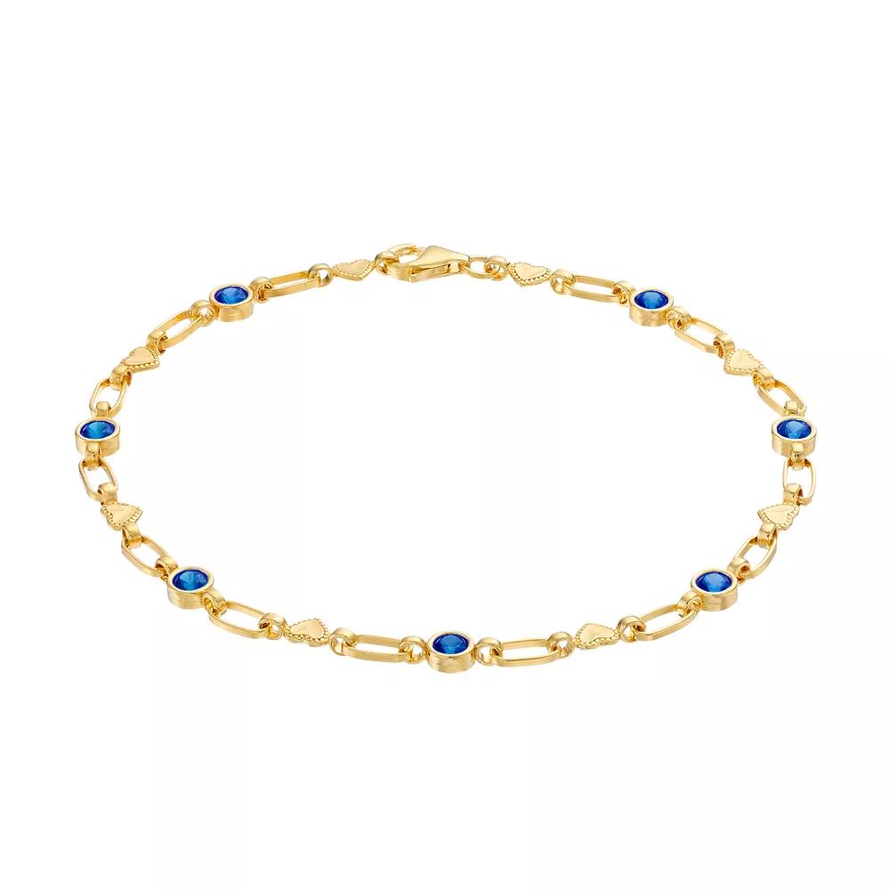 Kristen Kesho Sterling Silver Lab-Created Emerald Heart Link Bracelet, Women's,  Product Image