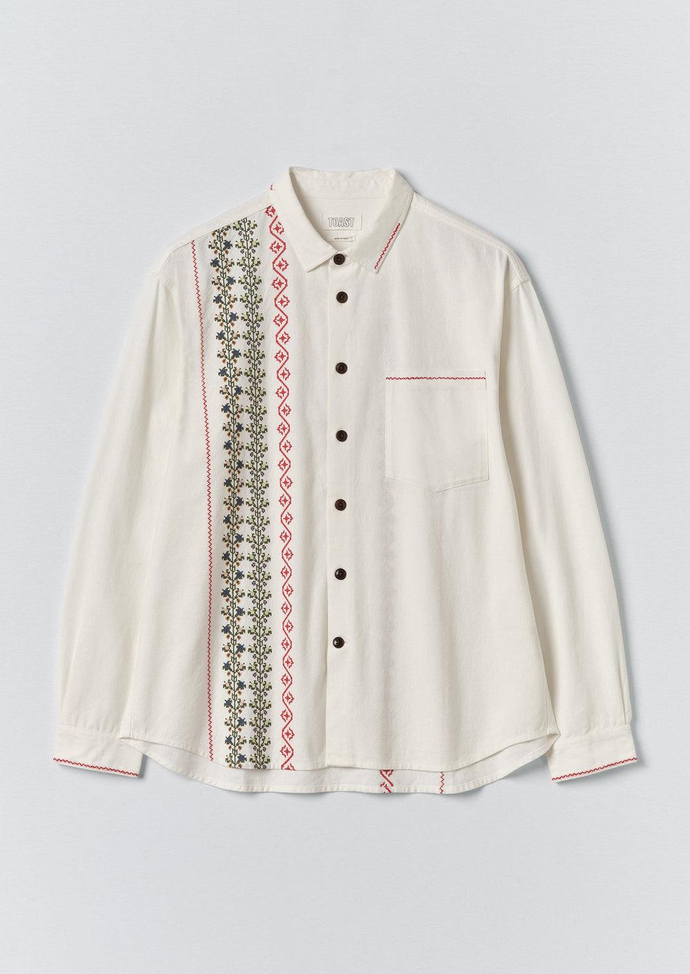 Embroidered Cross Stitch Cotton Shirt | Ecru Product Image