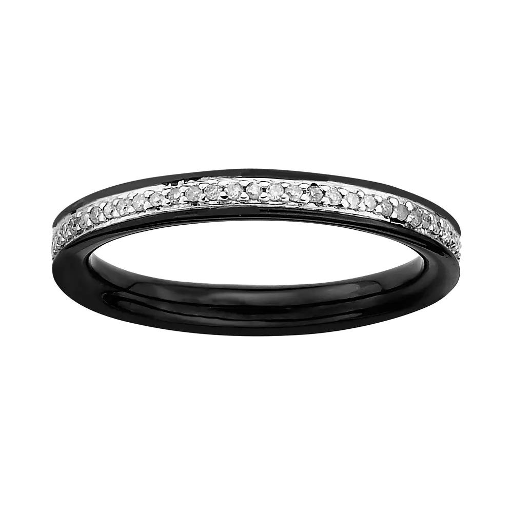 Stacks & Stones Ruthenium-Plated Sterling Silver 1/5-ct. T.W. Diamond Stack Ring, Women's Product Image