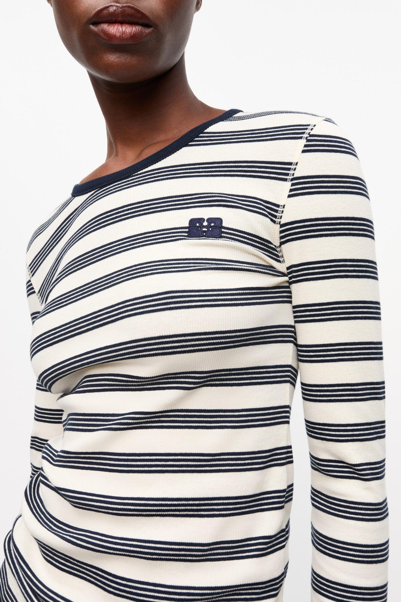 Striped Soft Cotton Rib Long Sleeve T-Shirt Product Image