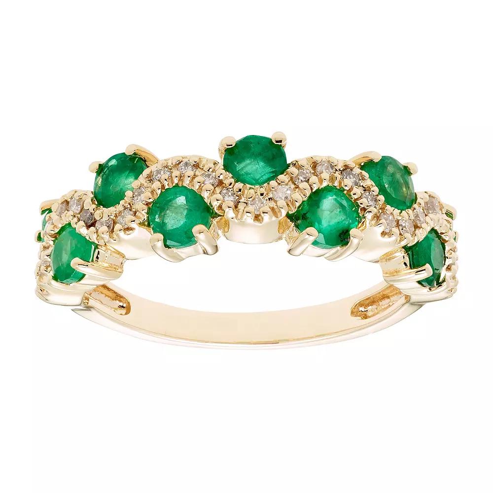 The Regal Collection 14k Gold 1/6 Carat T.W. Diamond & Emerald Ring, Women's,  Product Image
