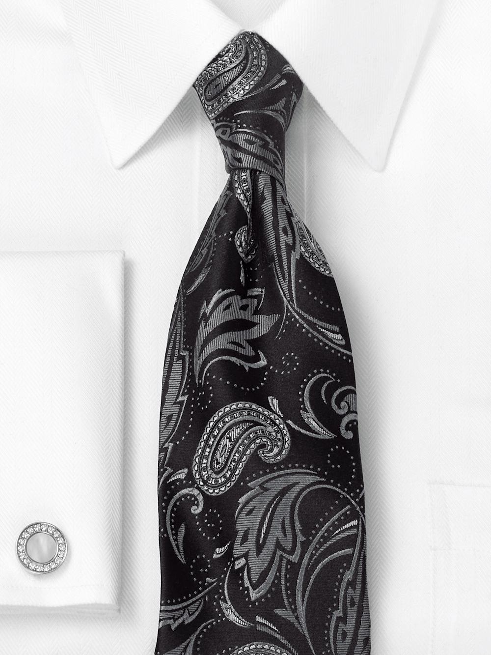 Paisley Woven Silk Tie - Black Product Image