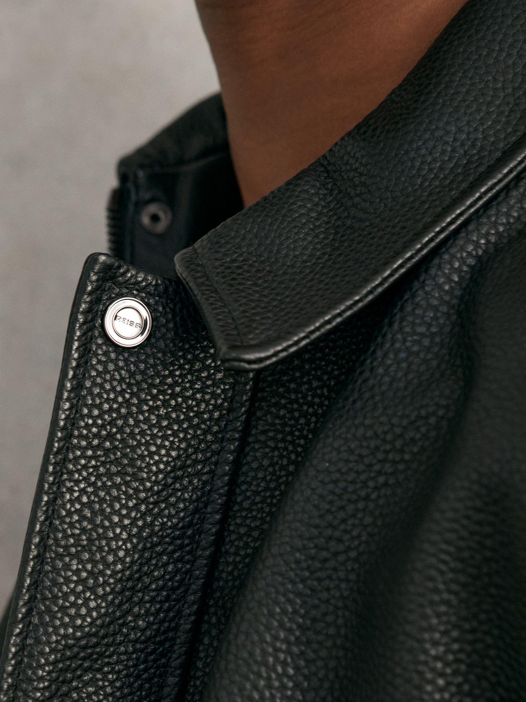 Grained Leather Zip Through Jacket in Black Product Image