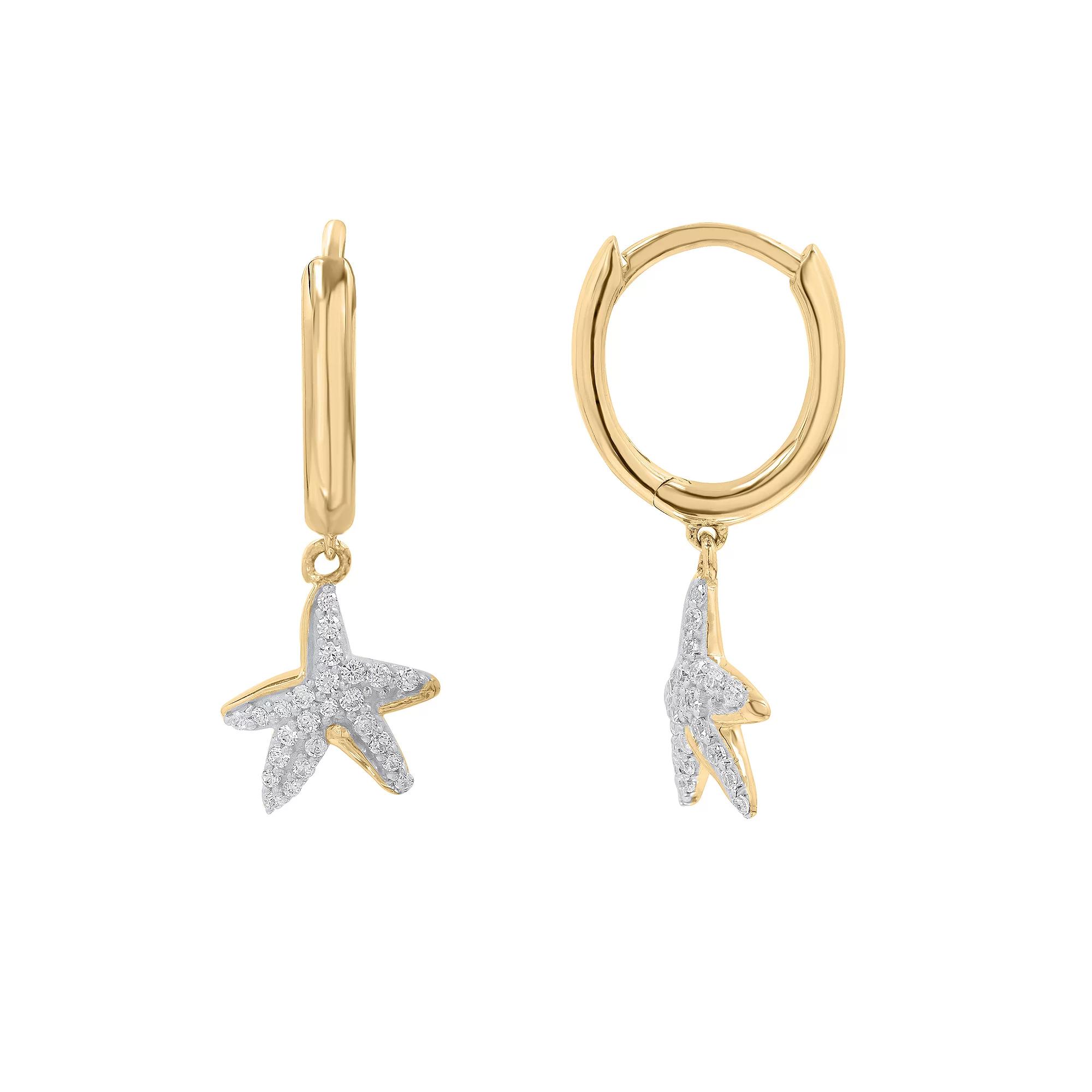 Sterling Silver 1/3 Carat T.W. Diamond Starfish Drop Earrings, Women's, Gold Tone Product Image