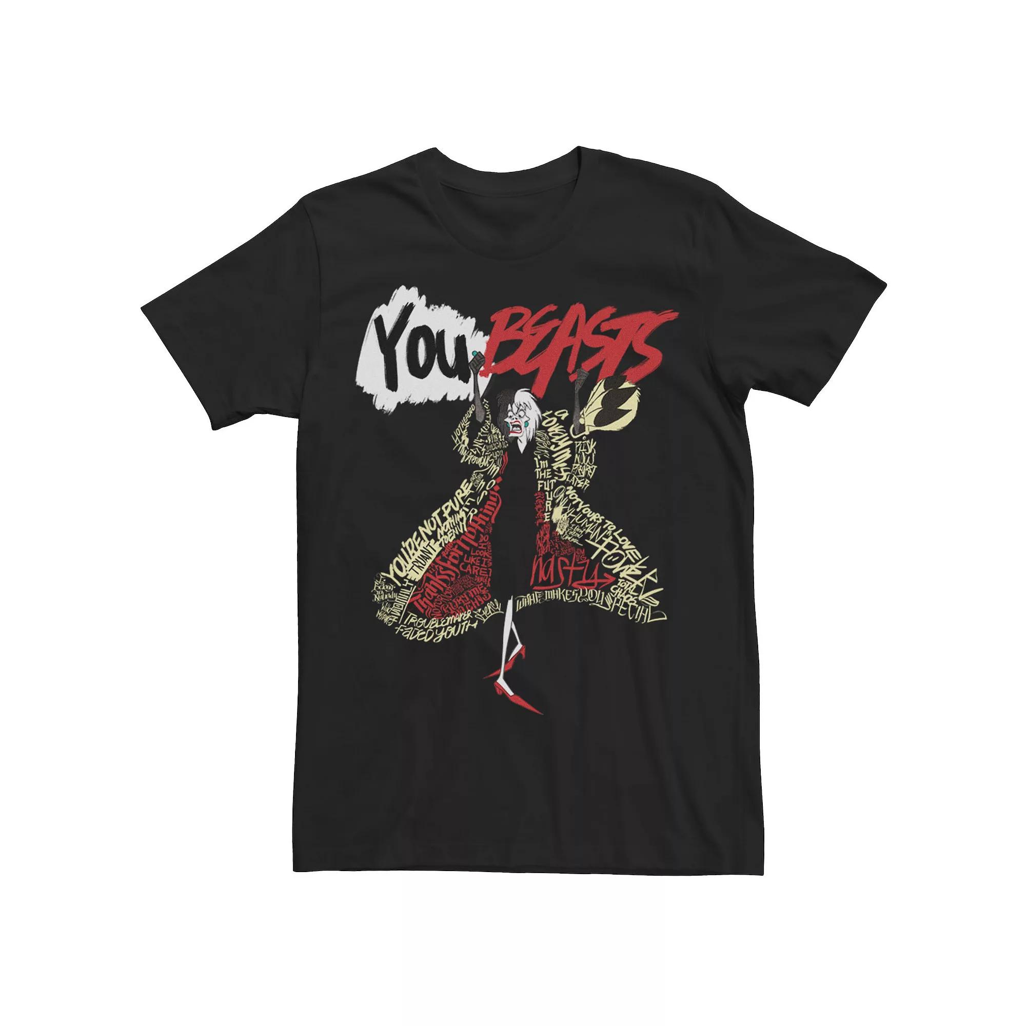 Disney's 101 Dalmatians Cruella De Vil Men's You Beasts Word Fill Tee,  Product Image