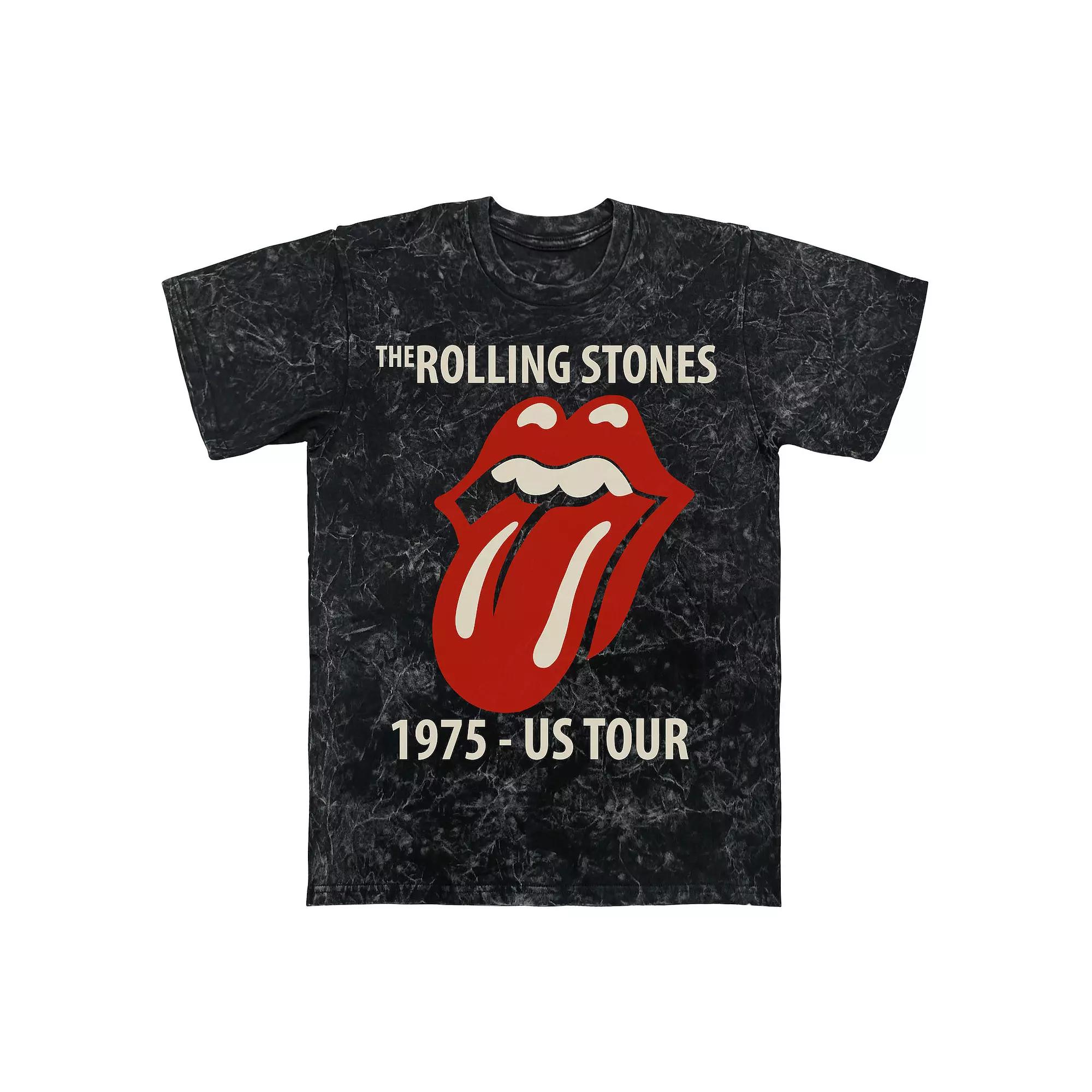 Men's Rolling Stones Tongue 1975 USA Tour Mineral Wash Graphic Tee, Size: Large, Black Mineral Wash Product Image