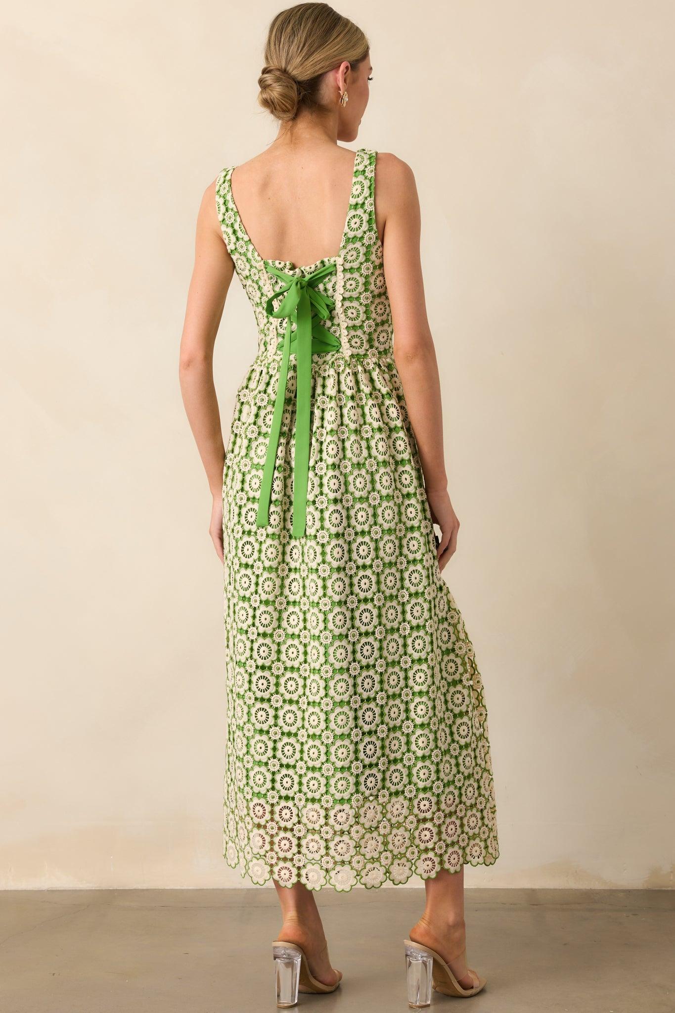 In The Meadow Green Floral Embroidered Midi Dress Product Image