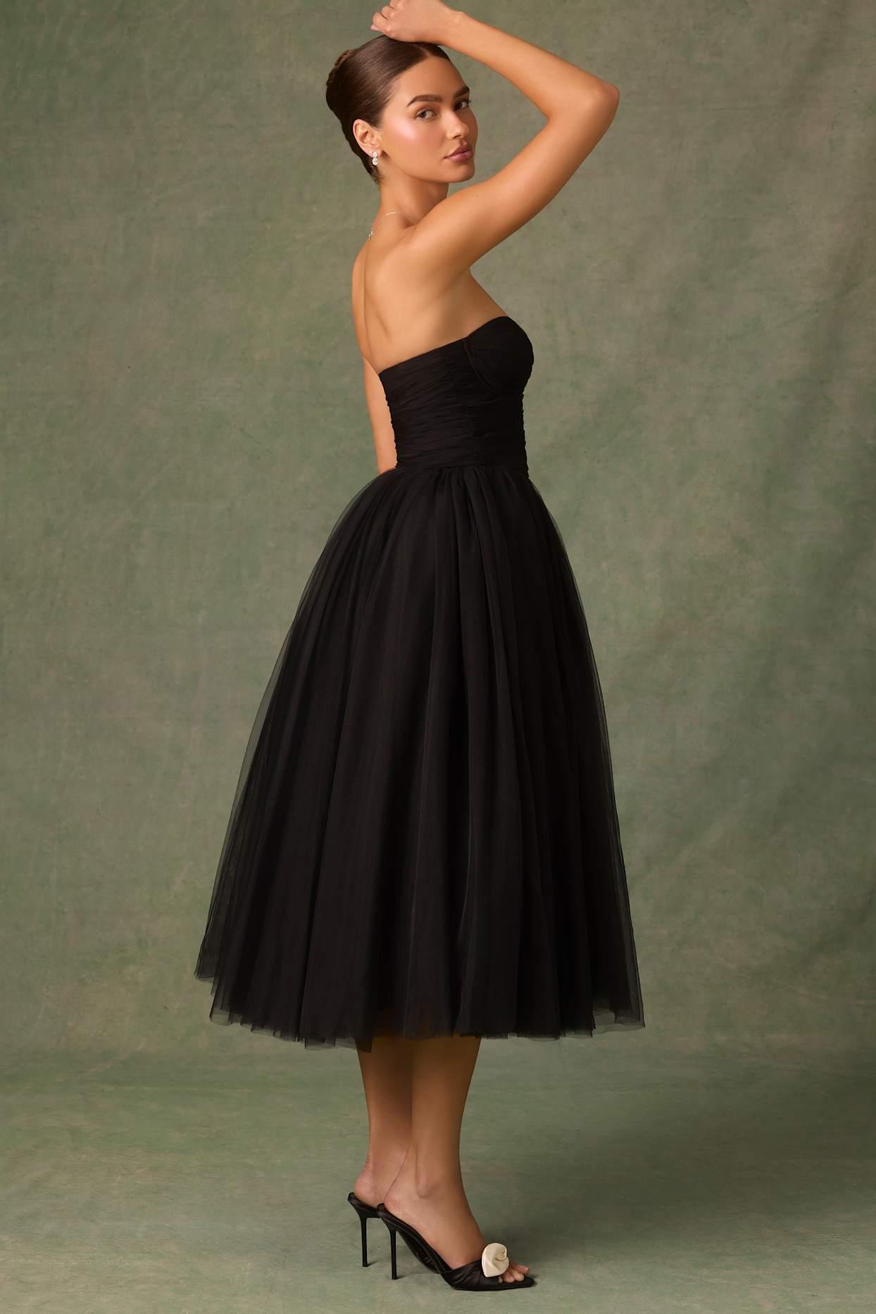 Tulle Corset Midaxi Dress in Black Product Image