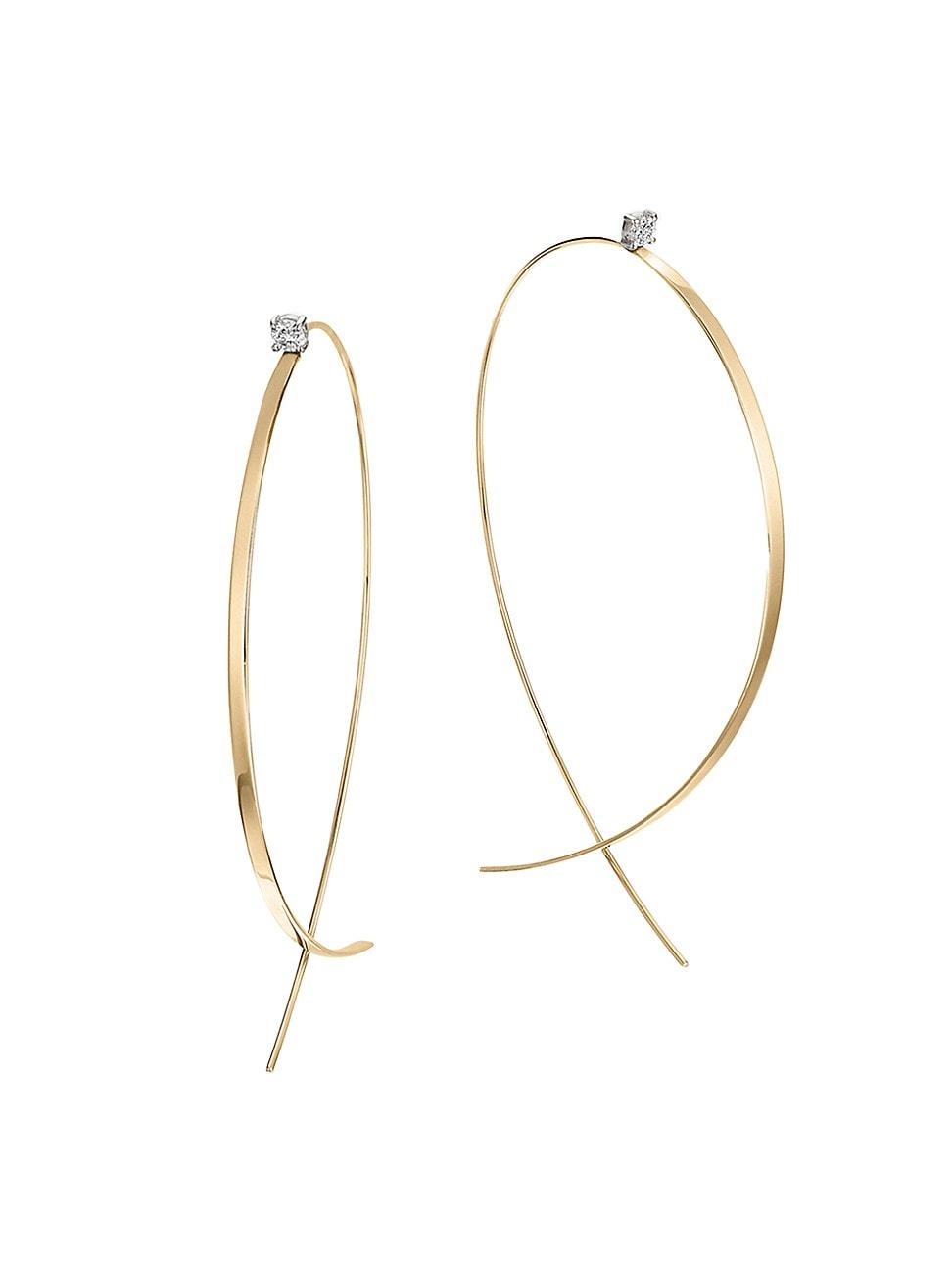 Womens Large 14K Yellow Gold & 0.13 TCW Diamond Upside-Down Hoops Product Image