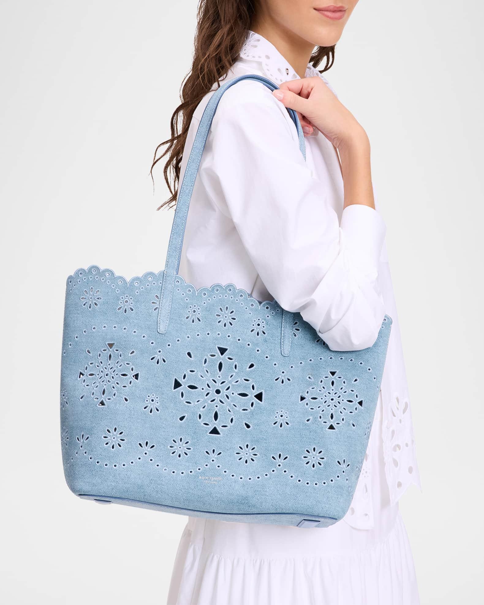 do it all perforated denim suede tote bag Product Image