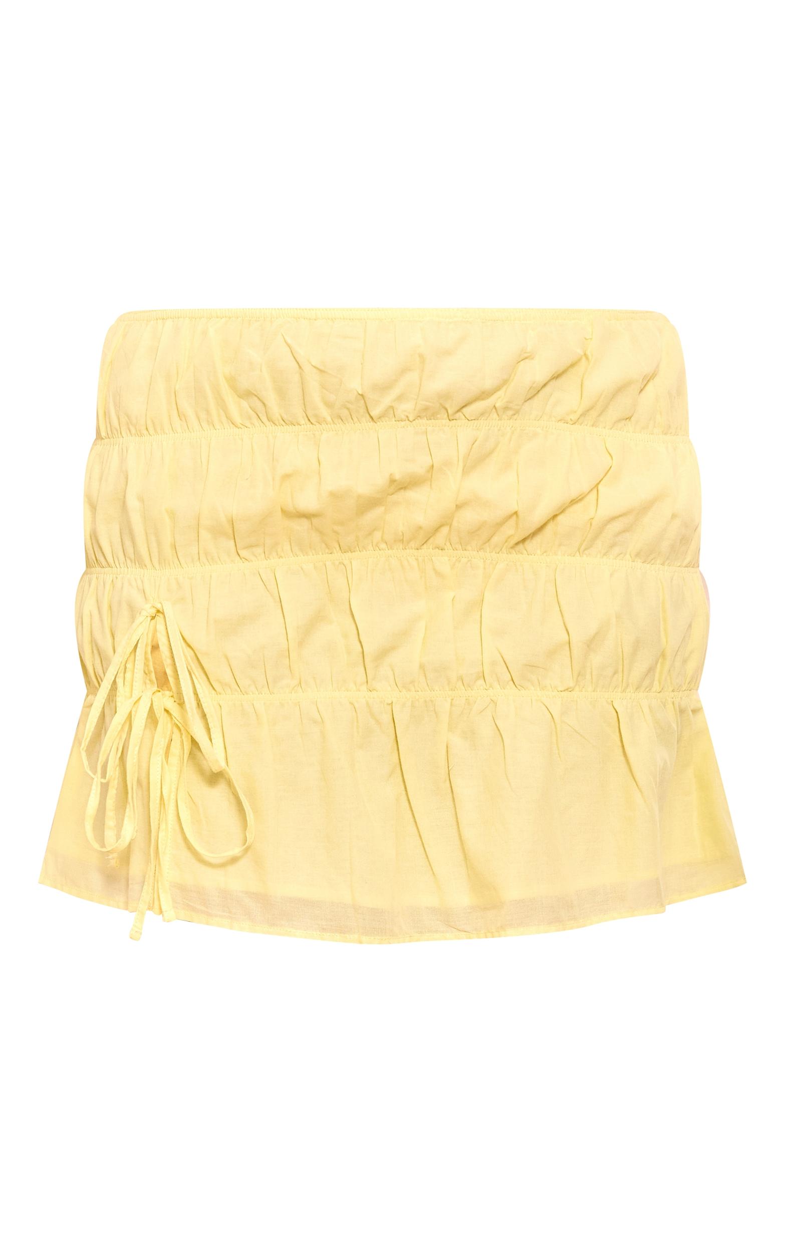Lemon Cotton Bow Front Extreme Ruched Mini Skirt Product Image