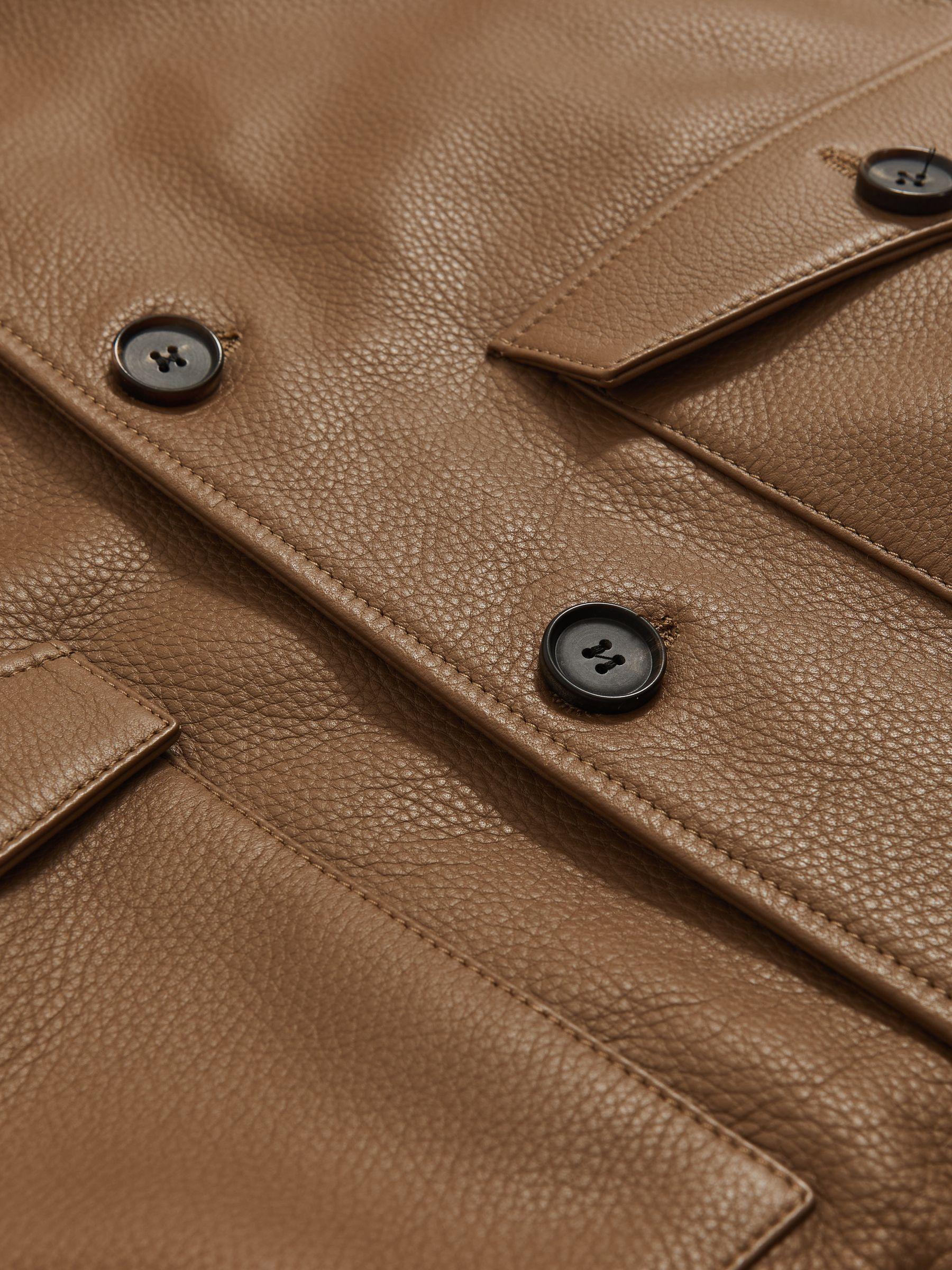 Tumbled-Leather Harrington Jacket in Tan Brown Product Image