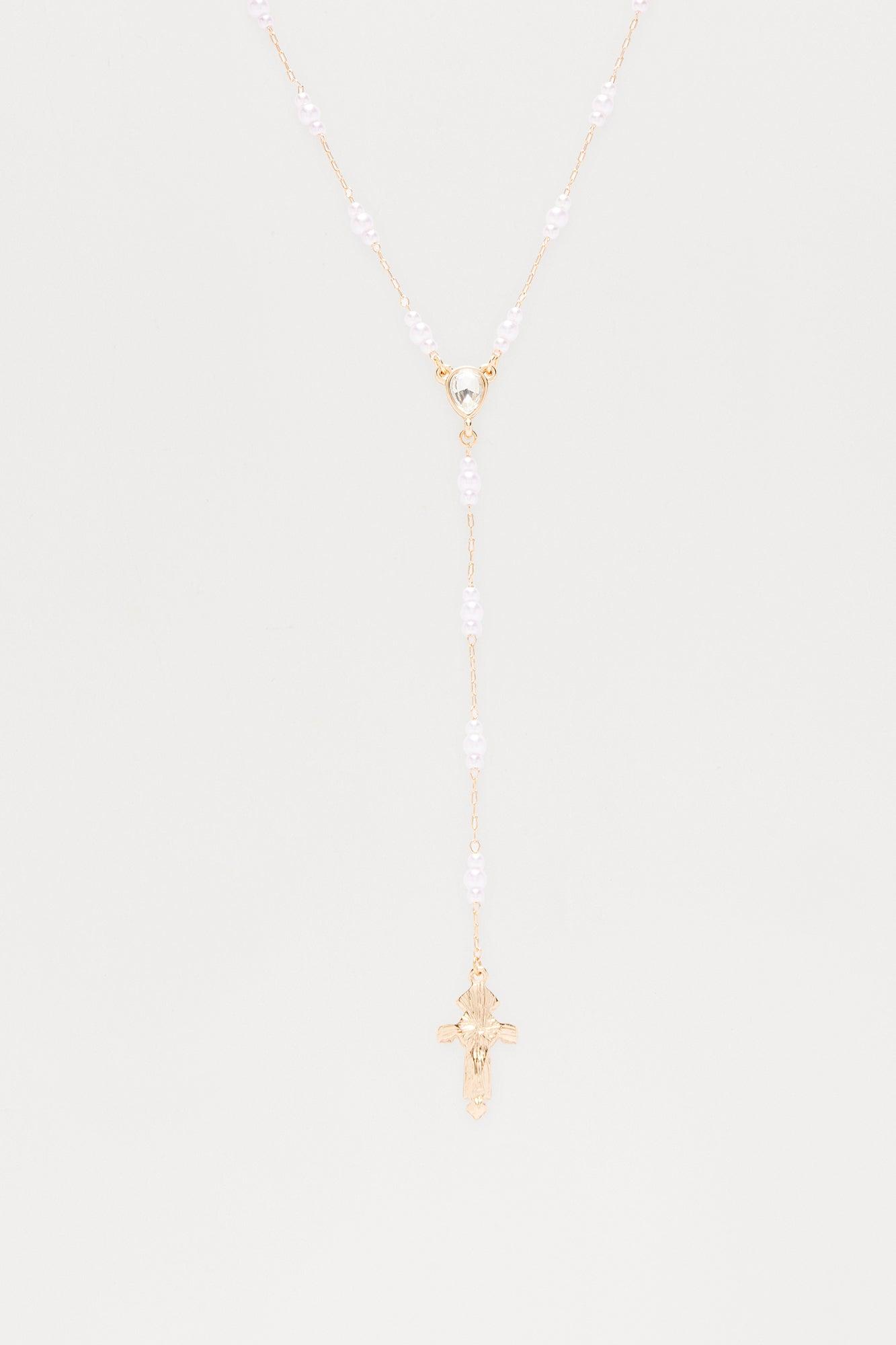 Sole Purpose Rhinestone And Pearls Lariat Necklace - Gold Female Product Image