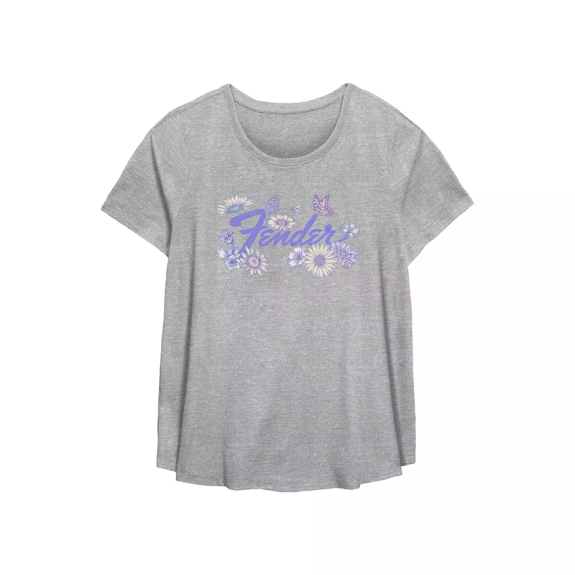 Plus Size Fender Floral Logo Flowy Graphic Tee, Women's, Size: 0X, Grey Gray Product Image