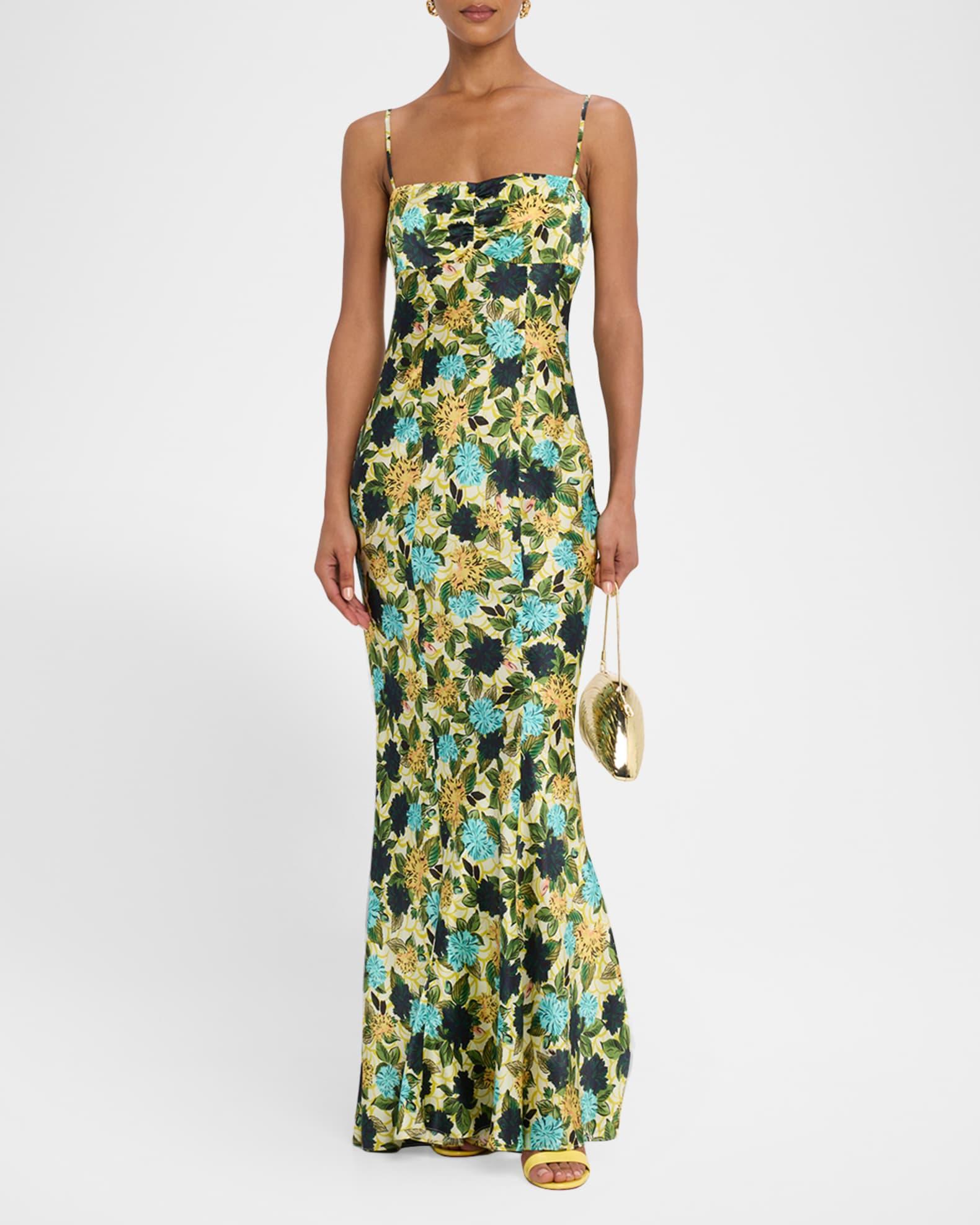 Renee Long Floral Silk Spaghetti-Strap Dress Product Image