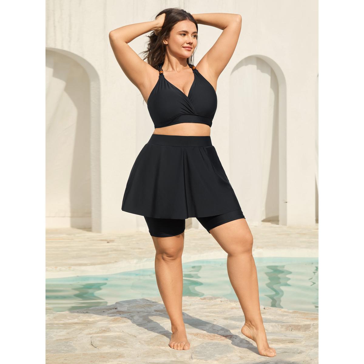 Plus Size Anti Float Tie Pockets Swim Bottoms Women's Swimwear Black Resort High stretch Bodycon High Rise Side seam pocket Curve Swim Bottoms BloomChic 12/L Product Image