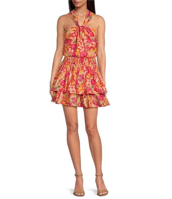 Skies Are Blue Coordinating Floral Print High Waisted Tiered Mini Skirt Product Image