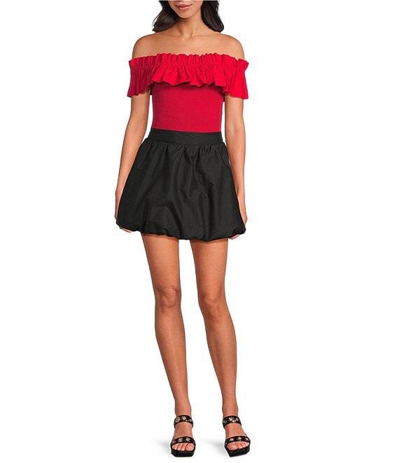 Skies Are Blue Elastic Waist Bubble Hem Mini Skirt Product Image