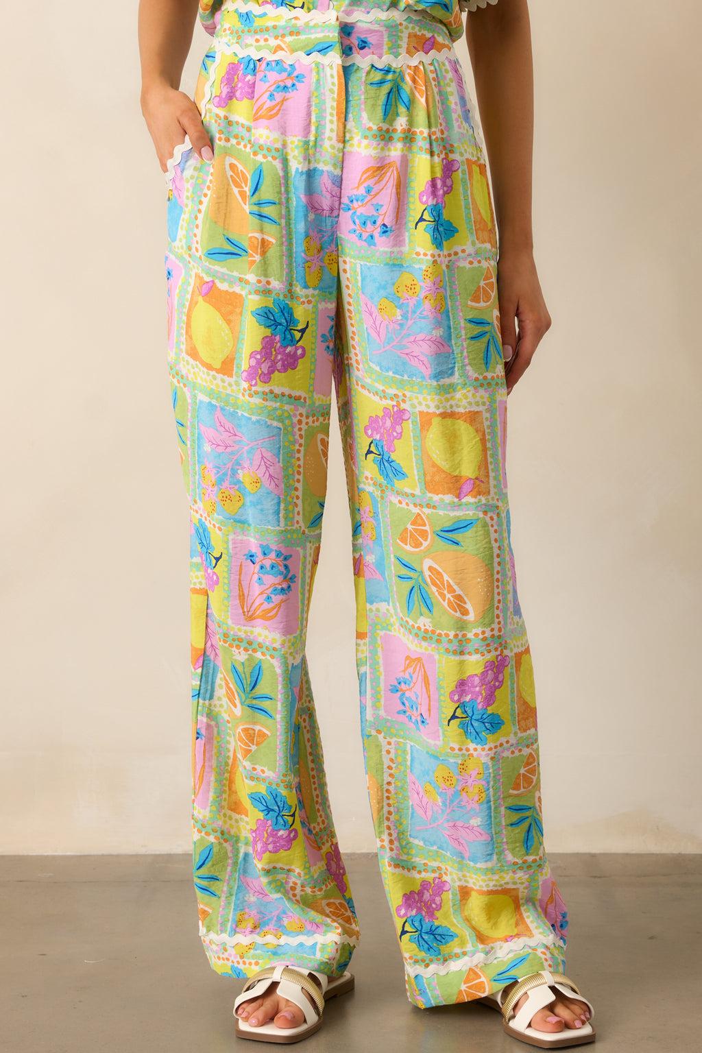Fruitful Fun Green Tropical Print Pants Product Image