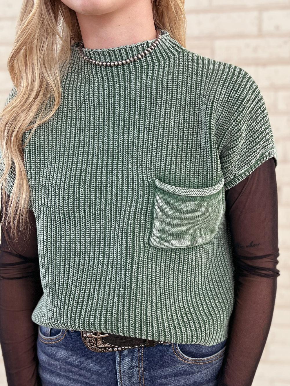 Washed Mock Neck Cropped Sweater Vest Top - Multiple Colors Available Product Image