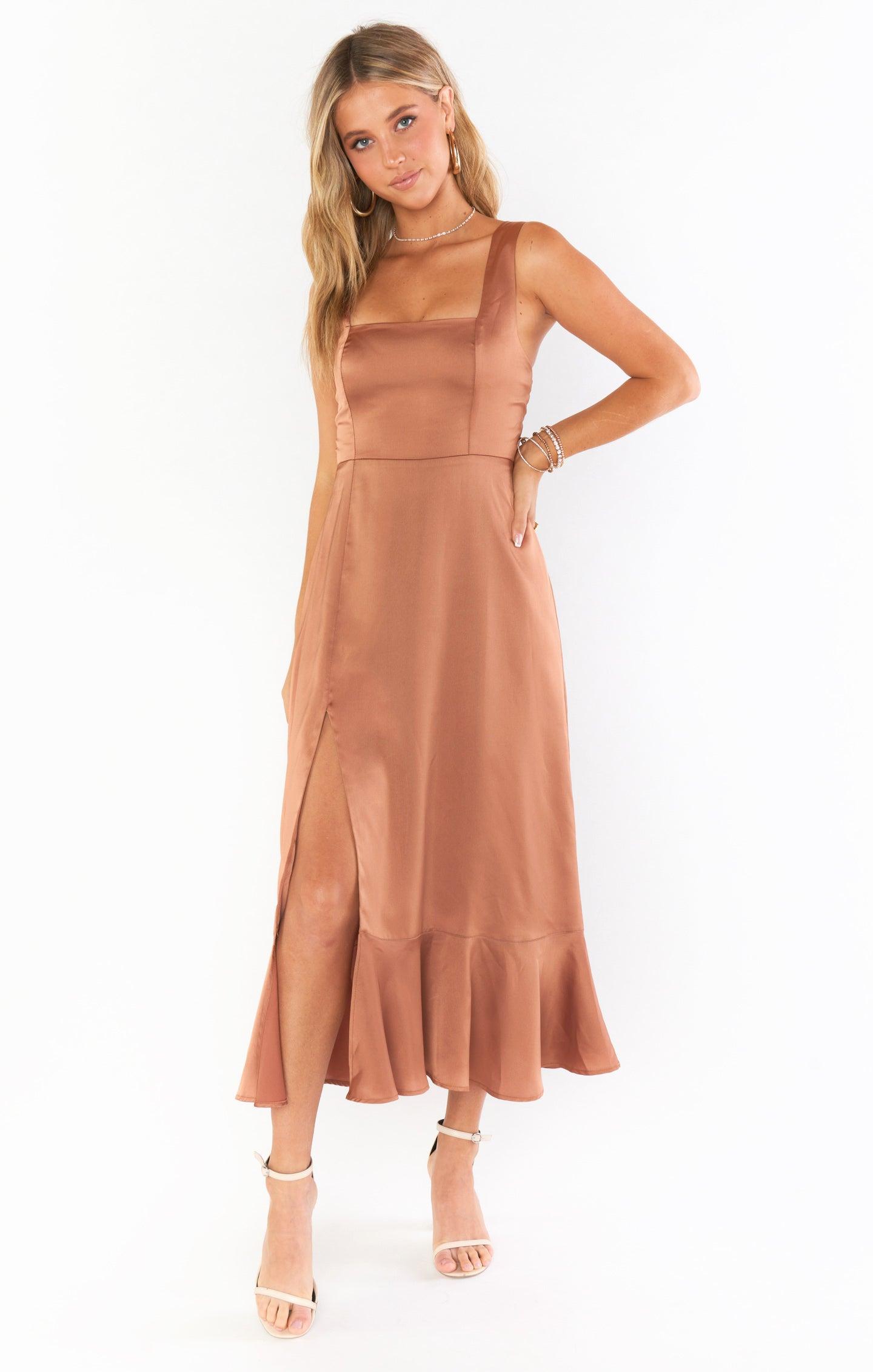 Claire Midi Dress ~ Copper Luxe Satin Product Image