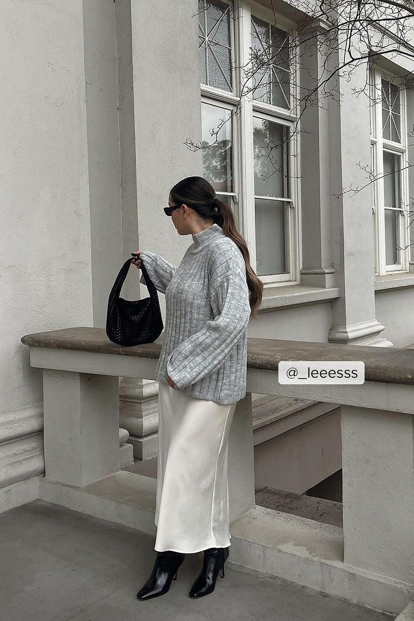 Turtle Neck Knitted Wide Rib Sweater Product Image