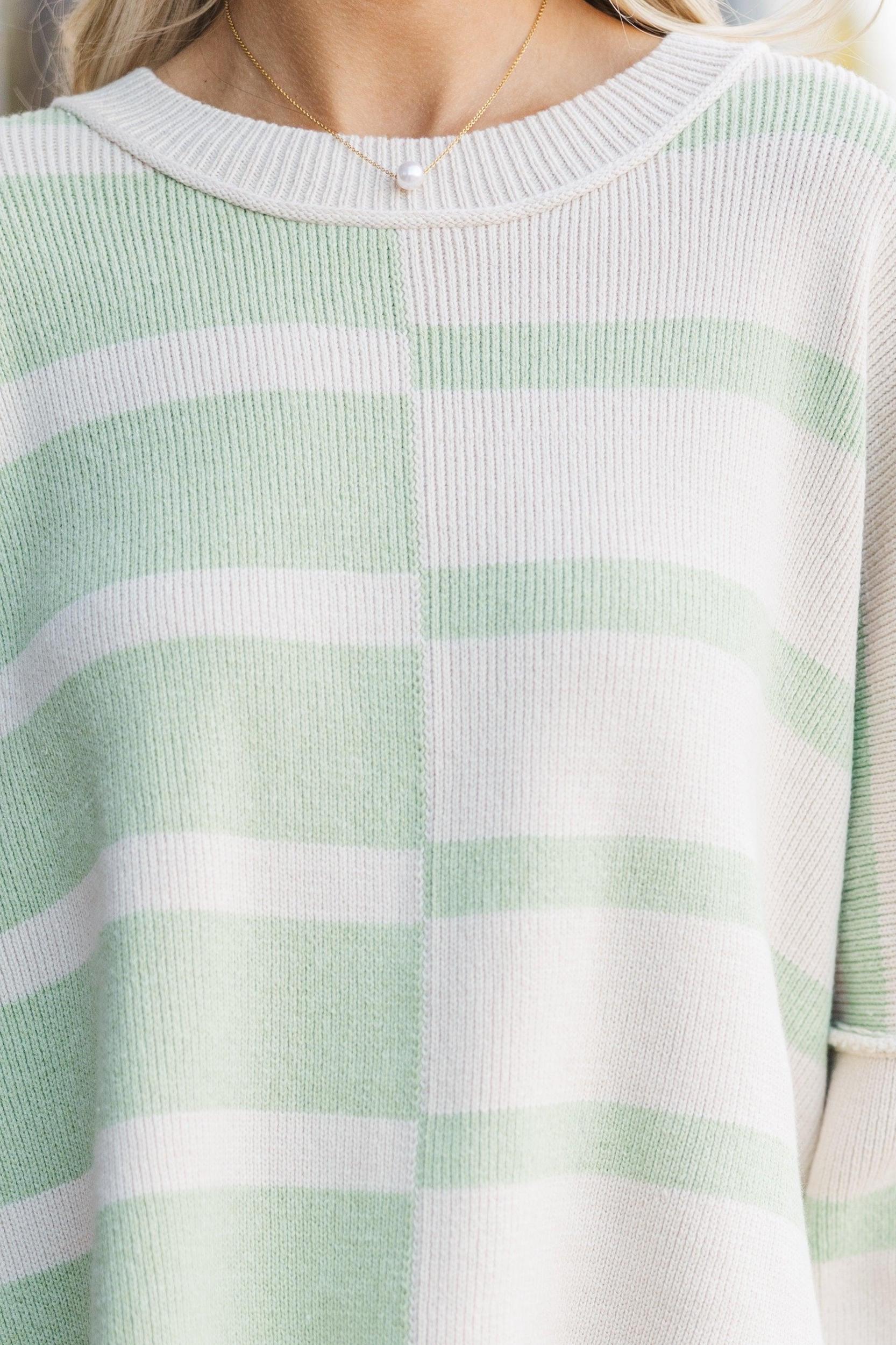 Give You Joy Sage Green Striped Sweater Female Product Image
