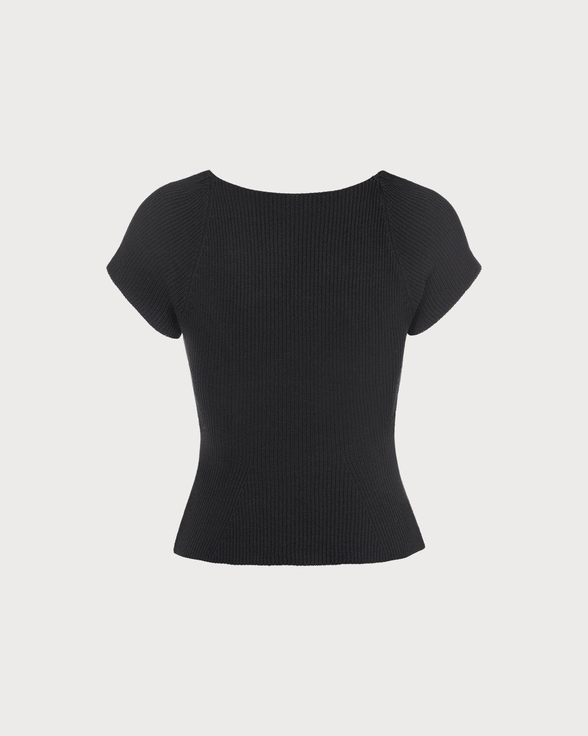 The Black Square Neck Short Sleeve Knit Top Product Image