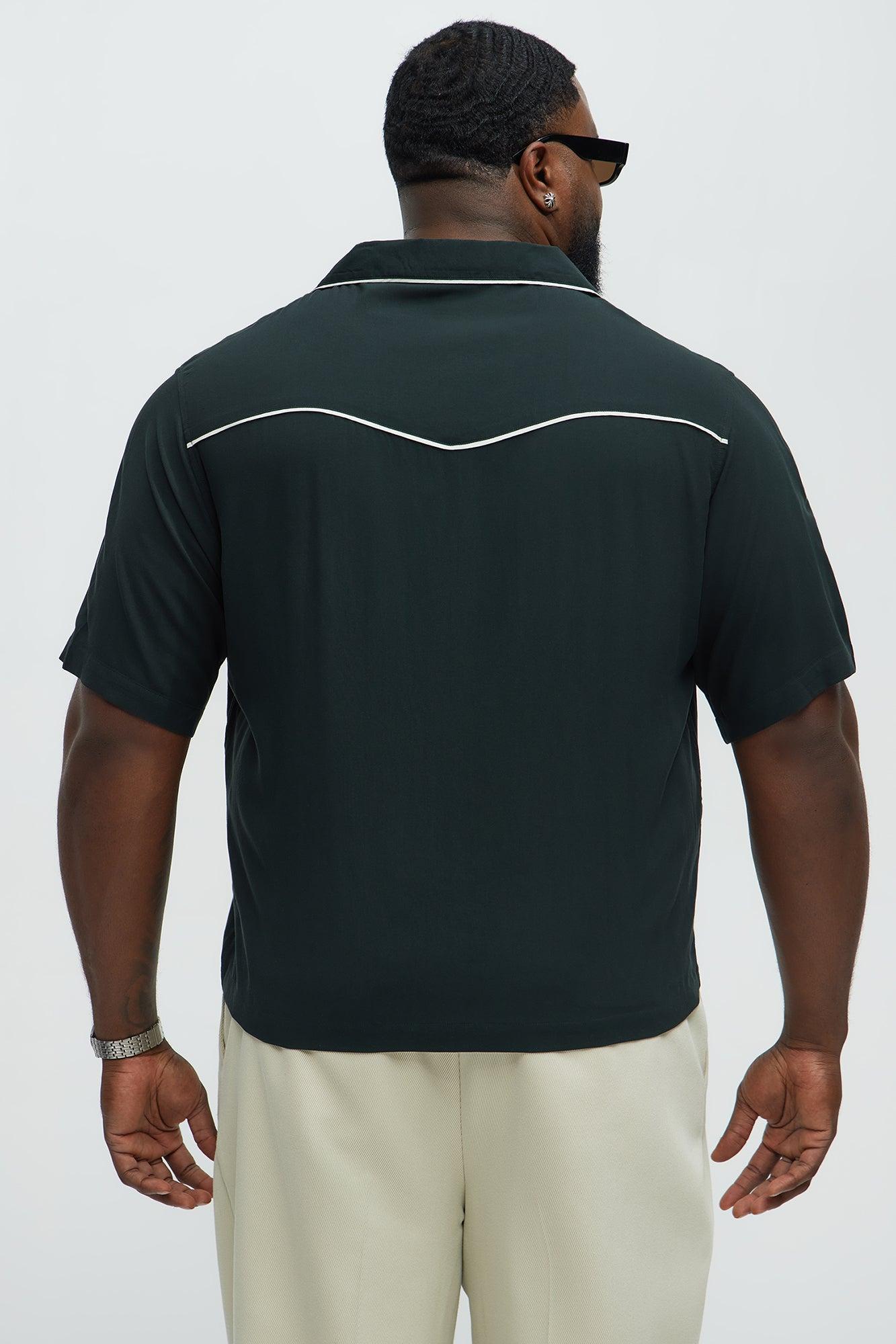 Casual Cropped PJ Style Button Up Shirt - Black Product Image