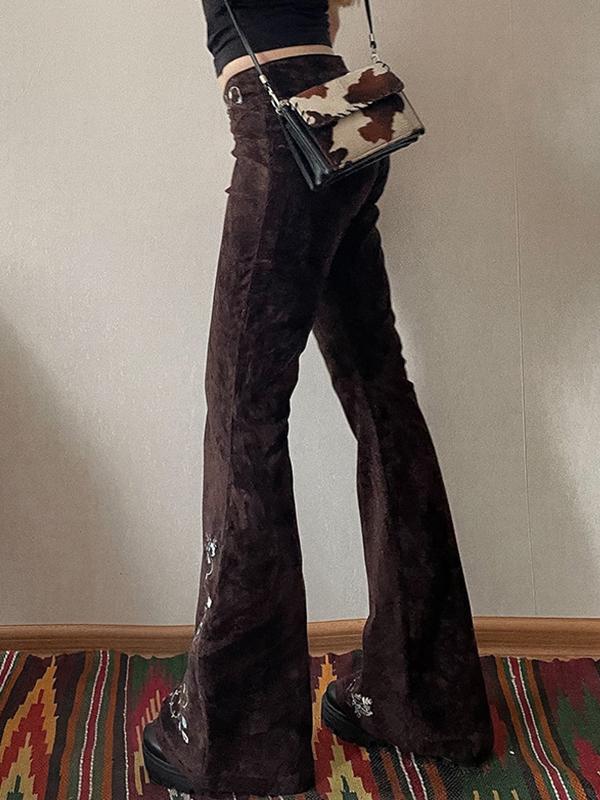 Vintage Embroidered Flap Waist Design Flare Jeans Product Image