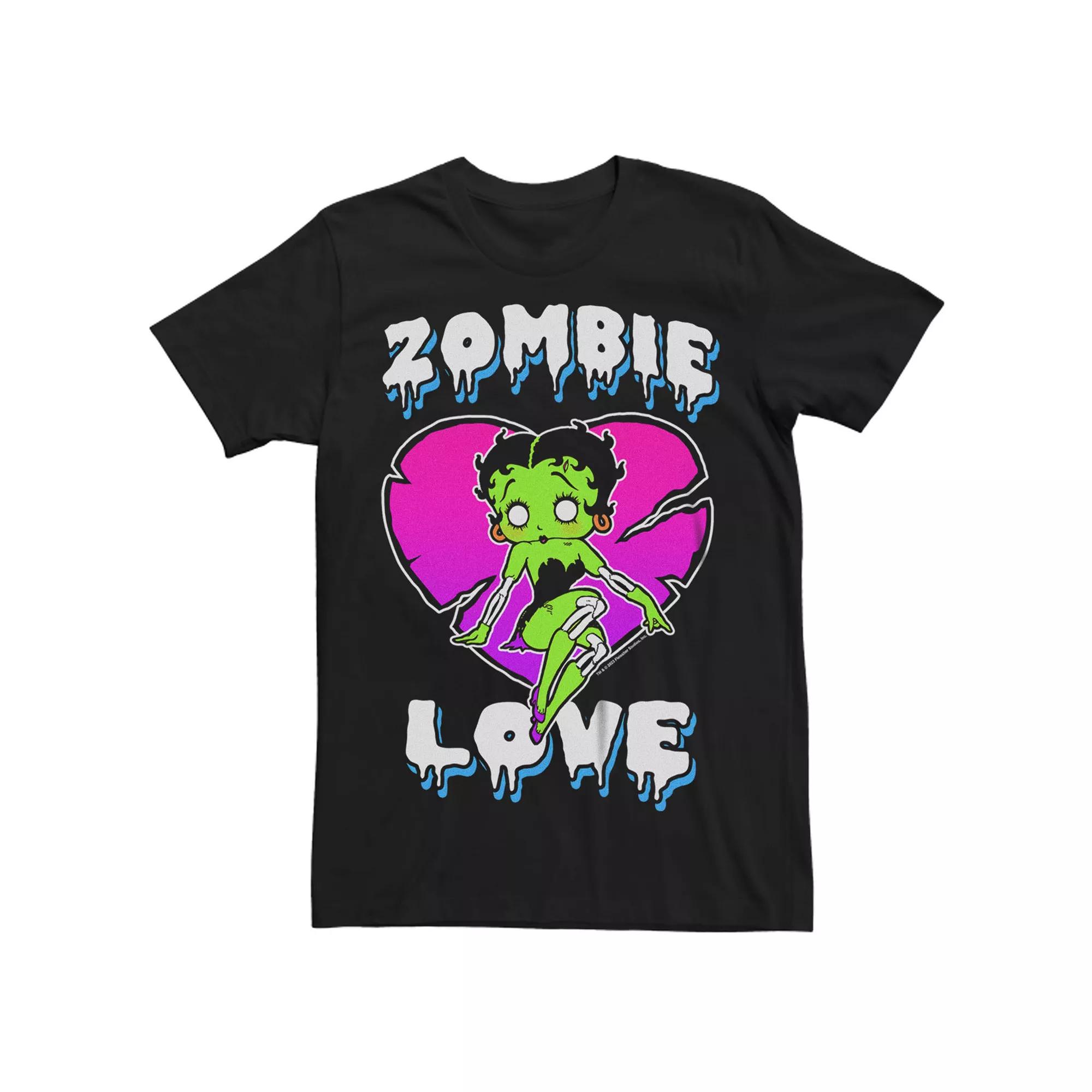 Men's Betty Boop Halloween Zombie Love Heart Neon Graphic Tee,  Product Image