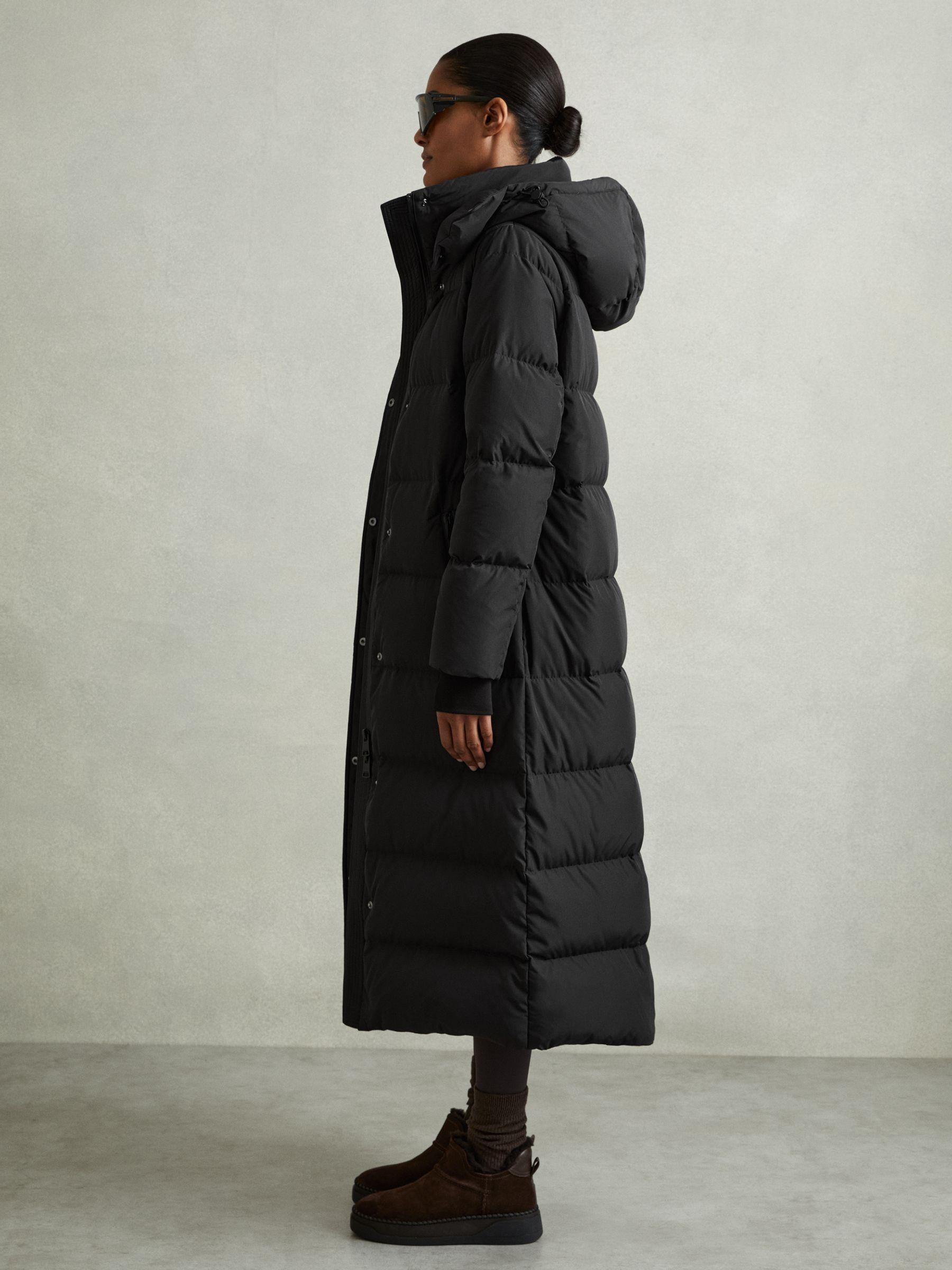 Petite Longline Hooded Puffer Coat in Black Product Image