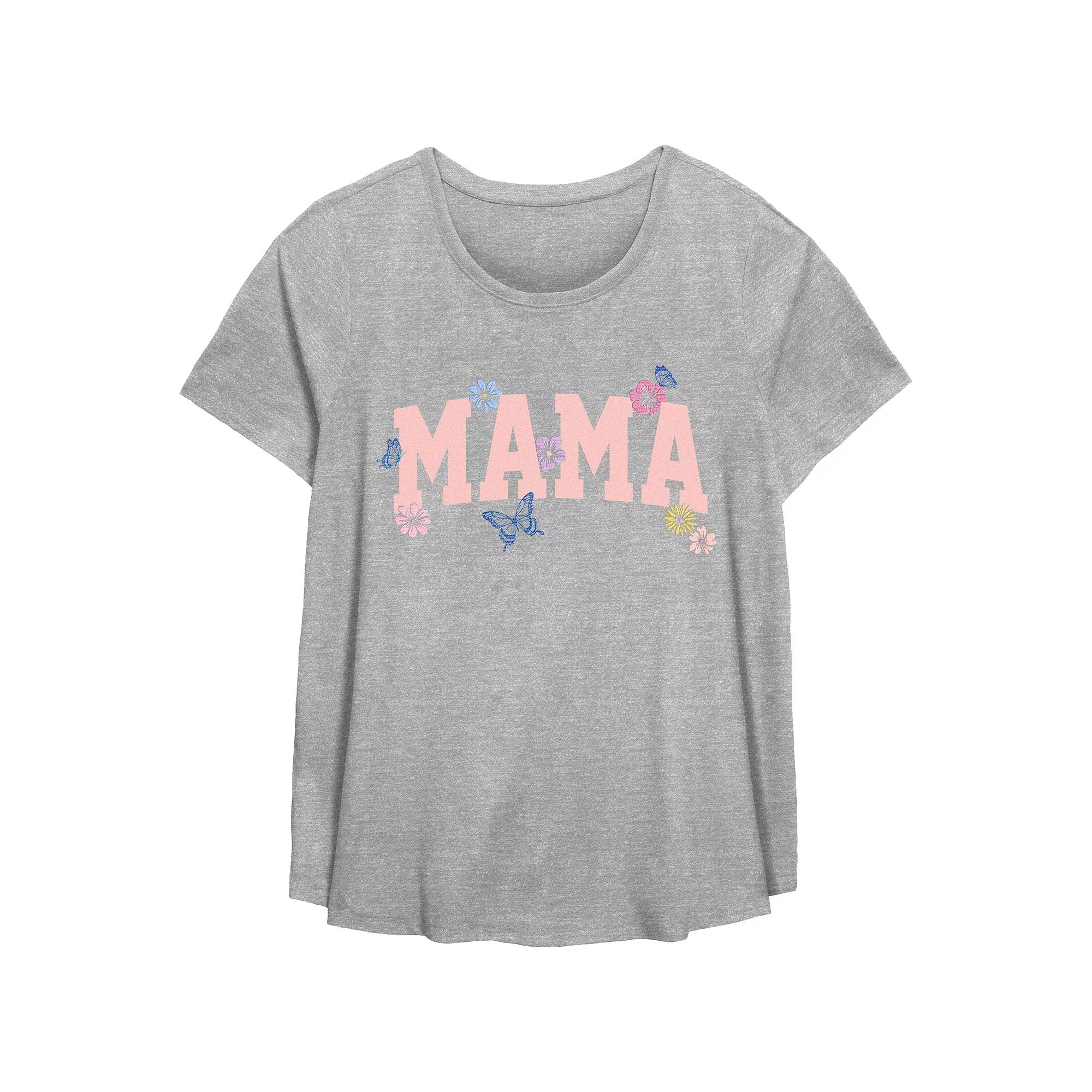 Plus Size Mama Flowers Scoop Hem Flow Graphic Tee, Women's, Size: 3XL, Black Product Image